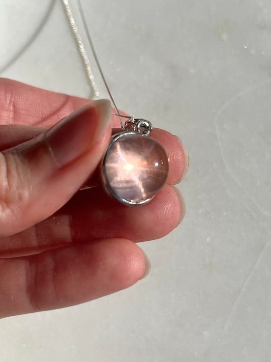 Star Rose Quartz Pendant & Chain (925 Sterling Silver)