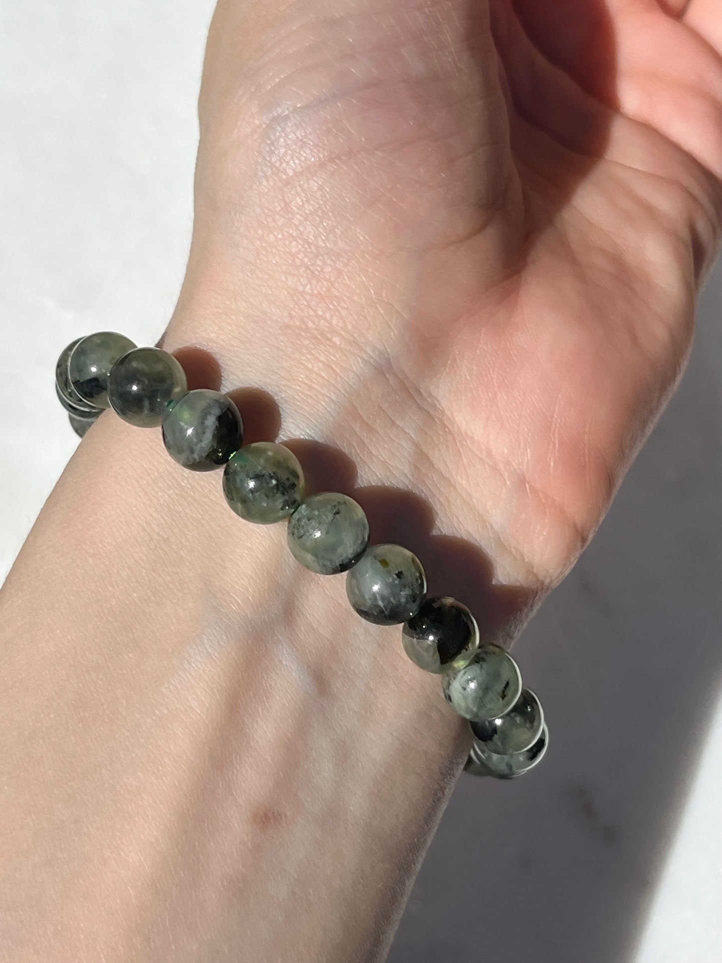 Prehnite w/Epidote Inclusions 8mm Bead Bracelet