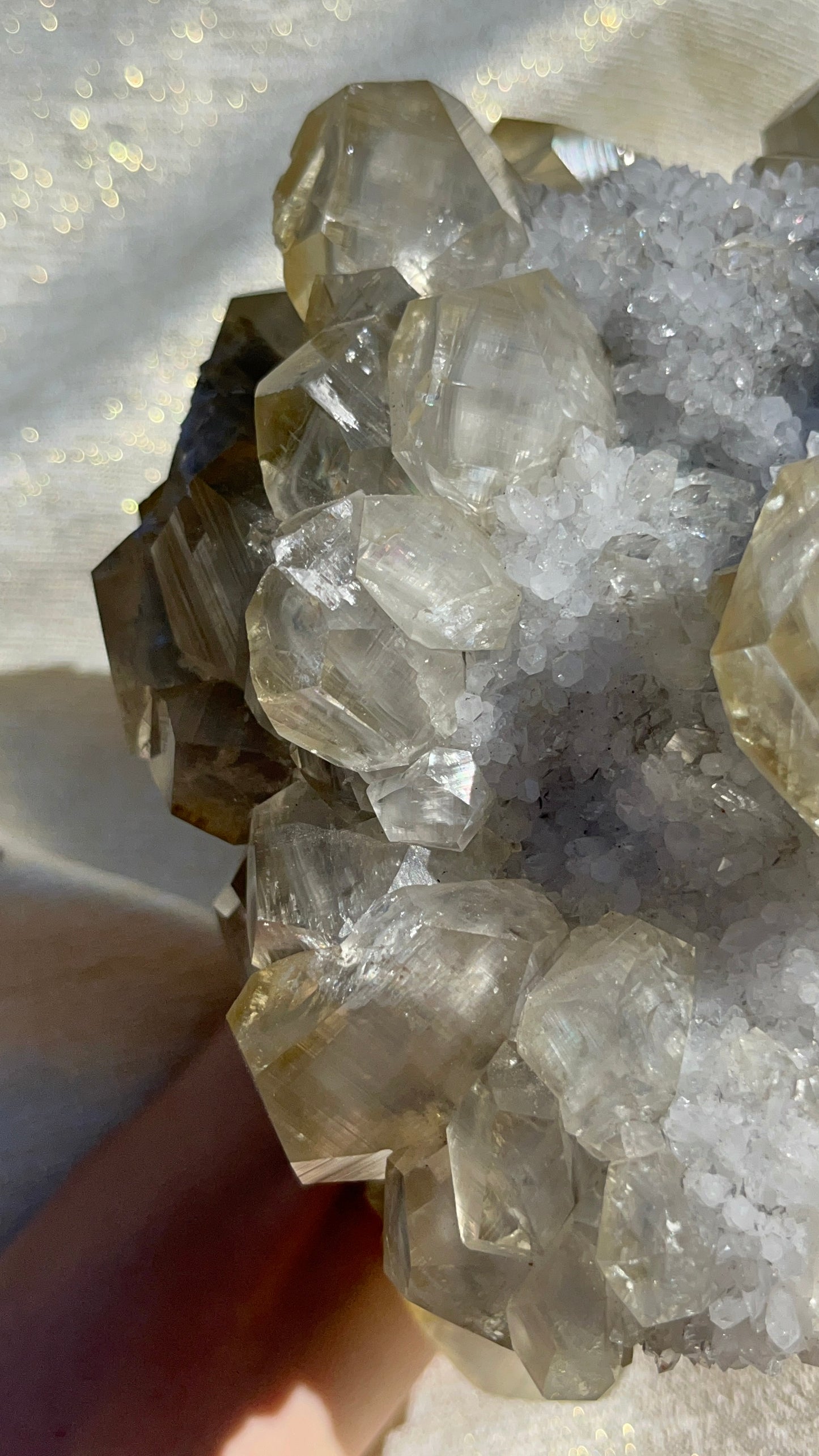 Grey Phantom Calcite Specimen on Quartz & Fluorite Matrix