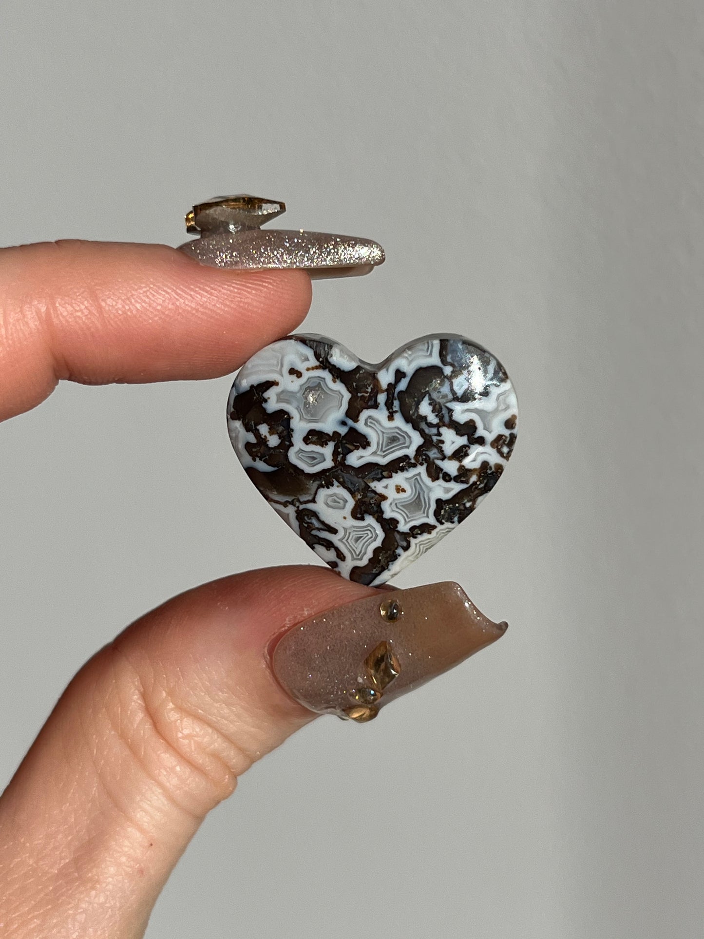 Agatised Black Petrified Wood and Marcasite Mini Heart Carving (You Choose)
