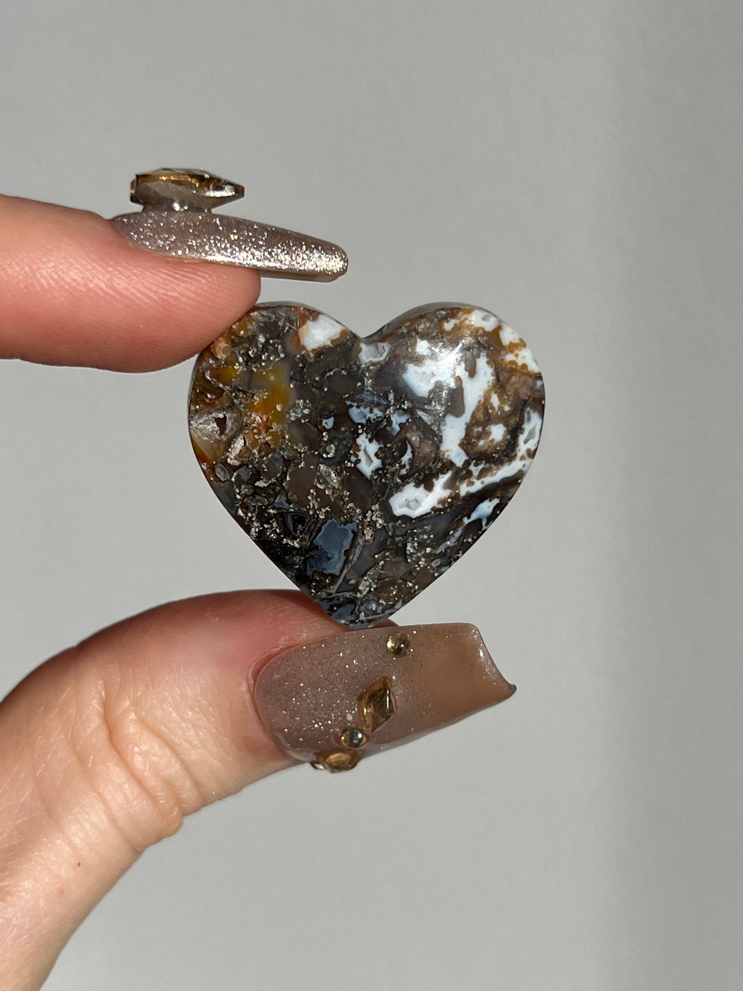 Agatised Petrified Wood and Marcasite Mini Heart Carving (You Choose)