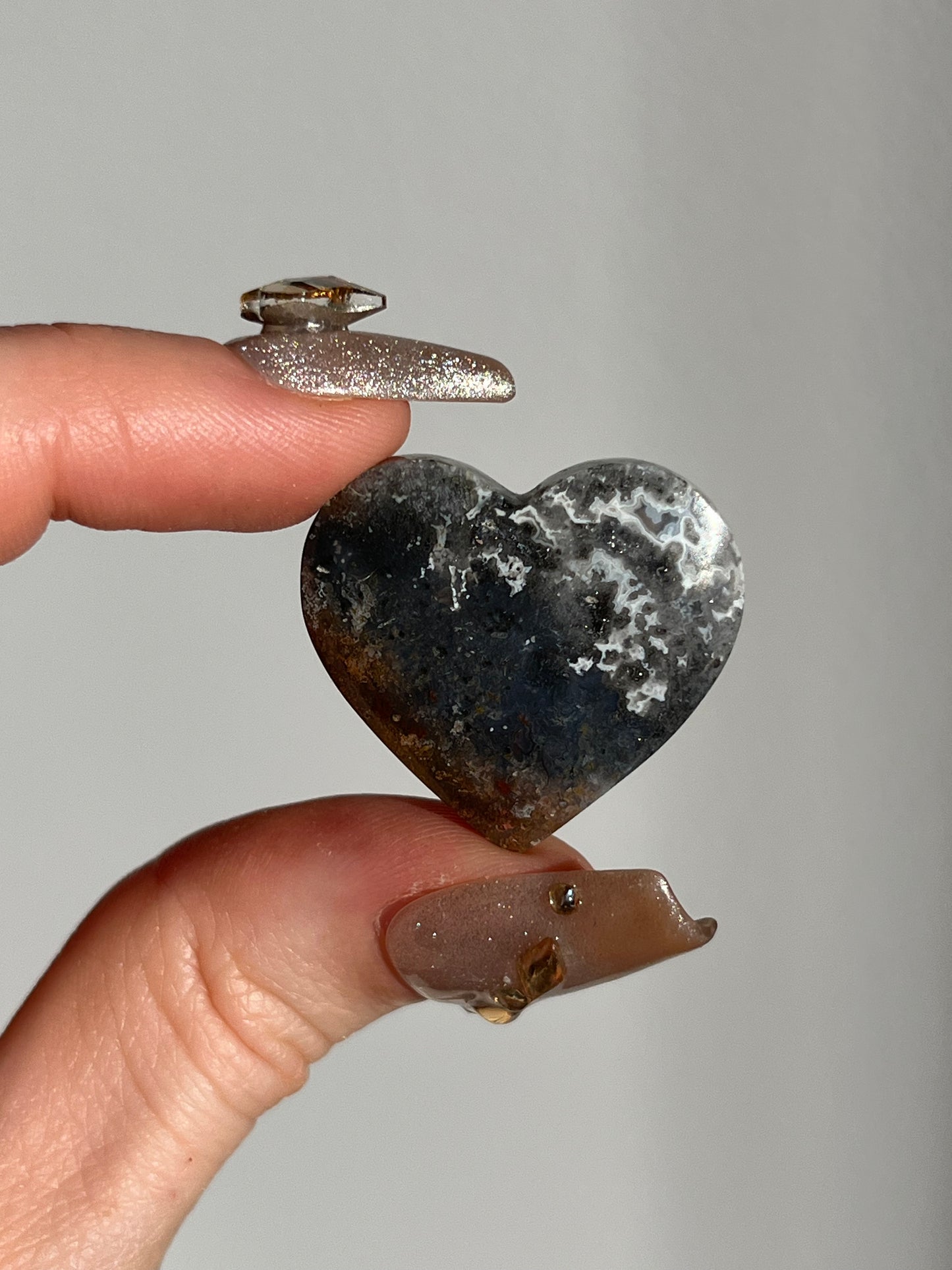 Agatised Petrified Wood and Marcasite Mini Heart Carving (You Choose)