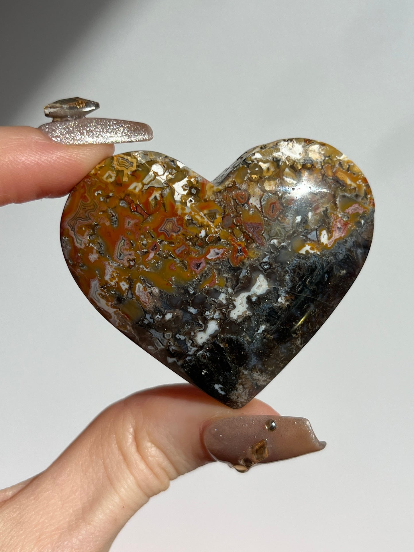 Agatised Petrified Wood Puffy Heart Carving A
