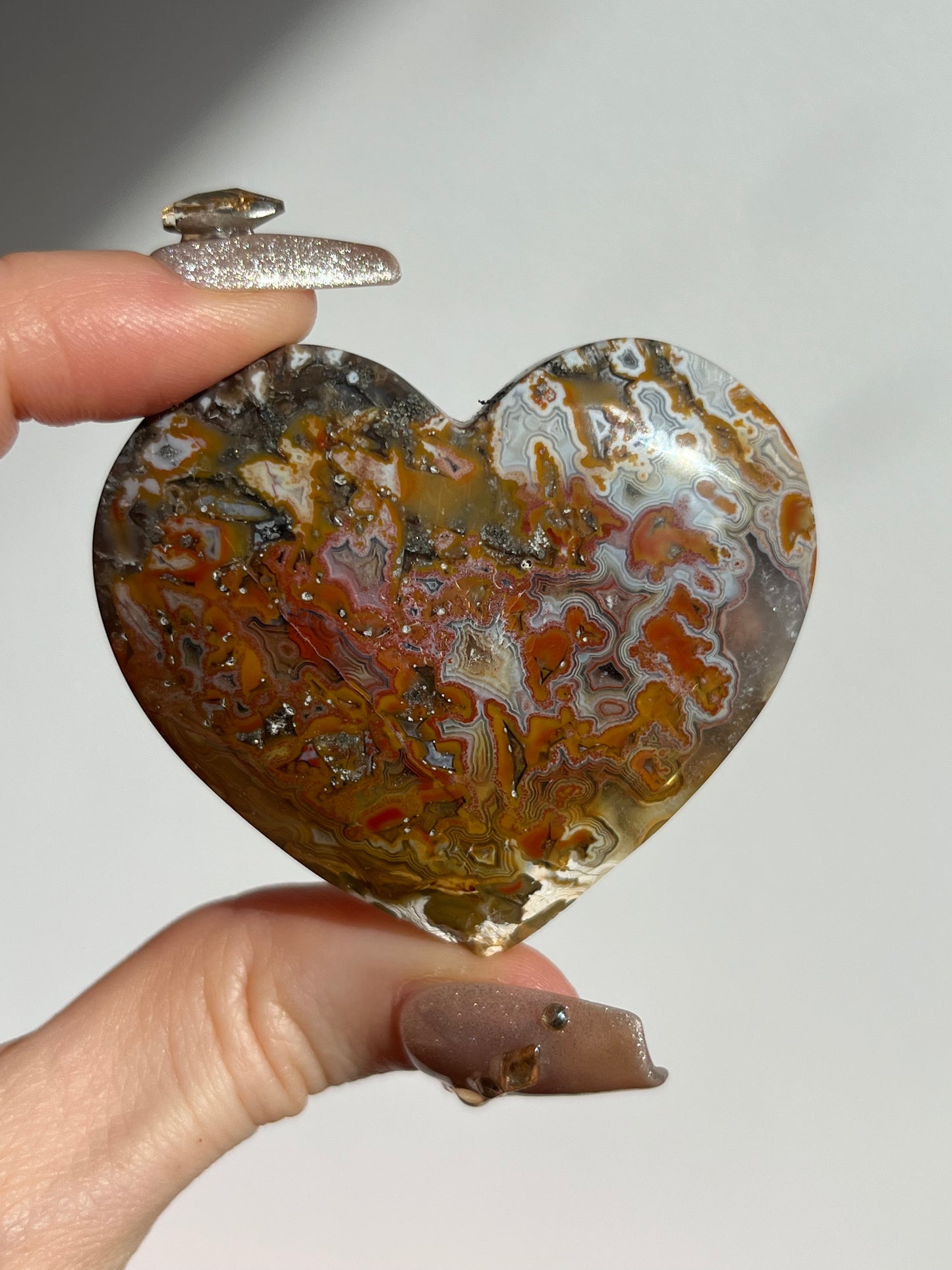 Agatised Petrified Wood Puffy Heart Carving B