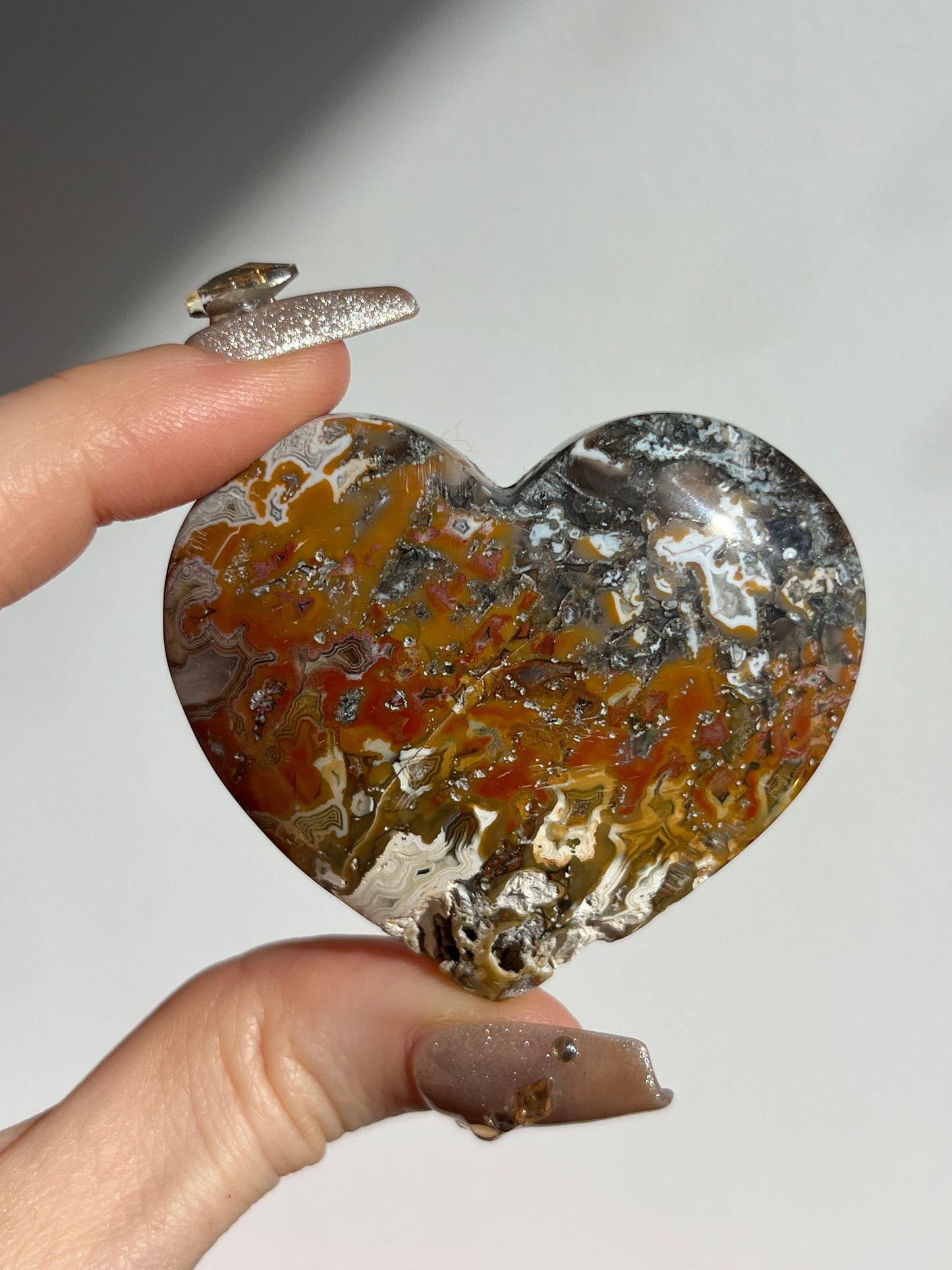 Agatised Petrified Wood Puffy Heart Carving B