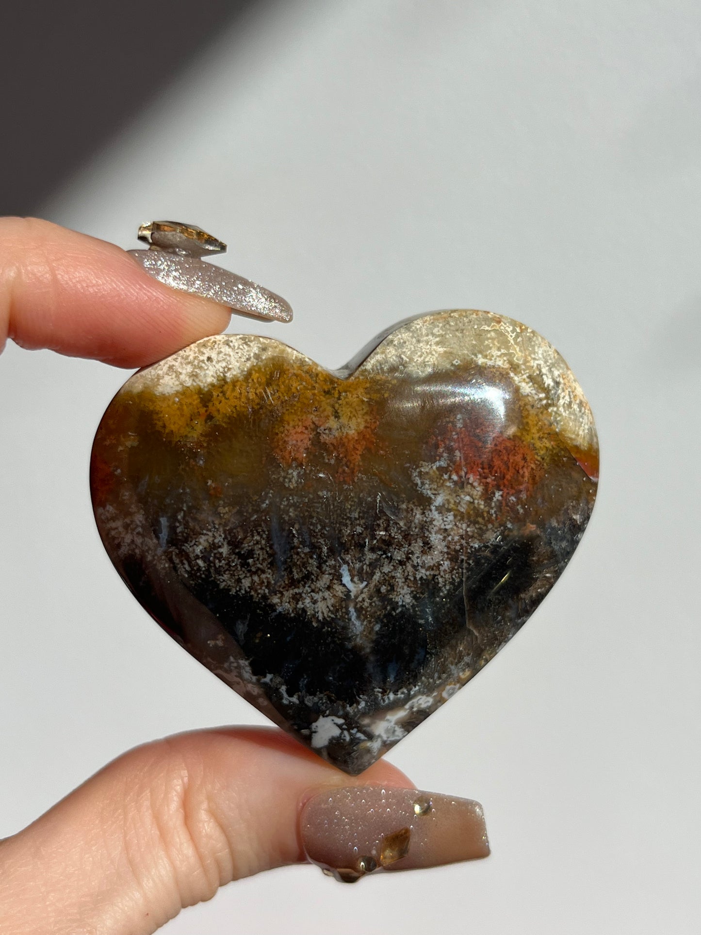 Agatised Petrified Wood Puffy Heart Carving E