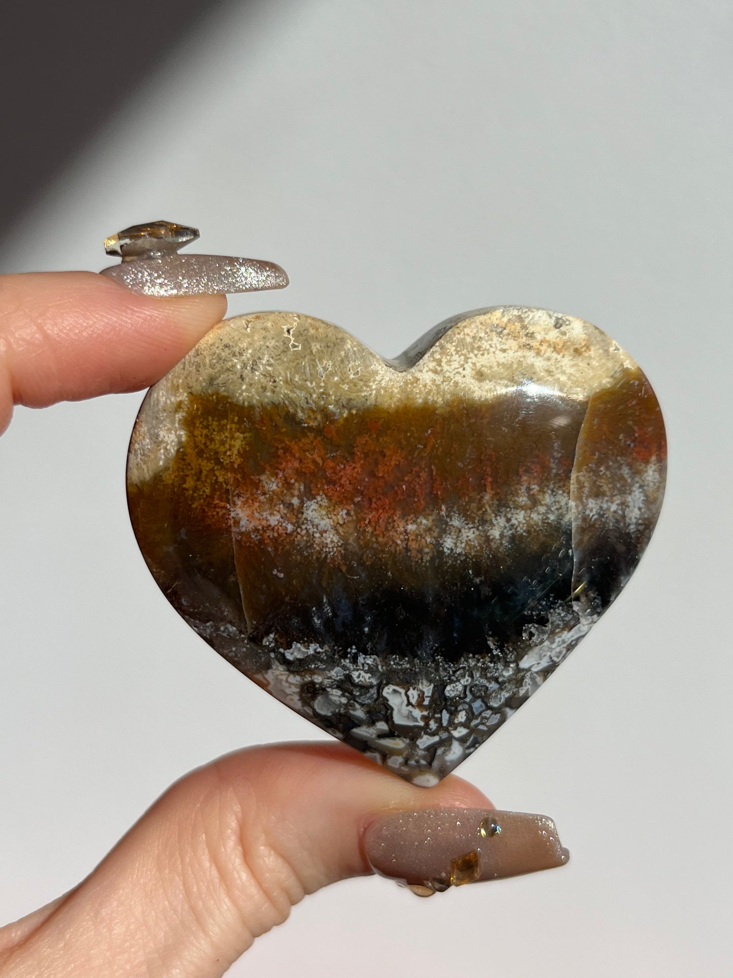 Agatised Petrified Wood Puffy Heart Carving E