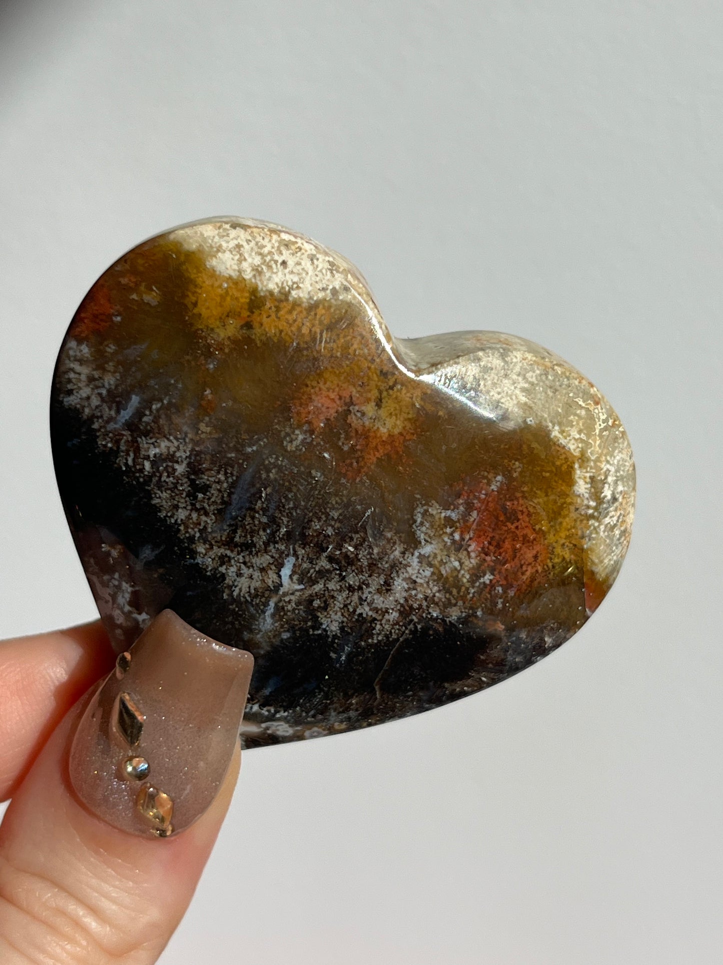 Agatised Petrified Wood Puffy Heart Carving E