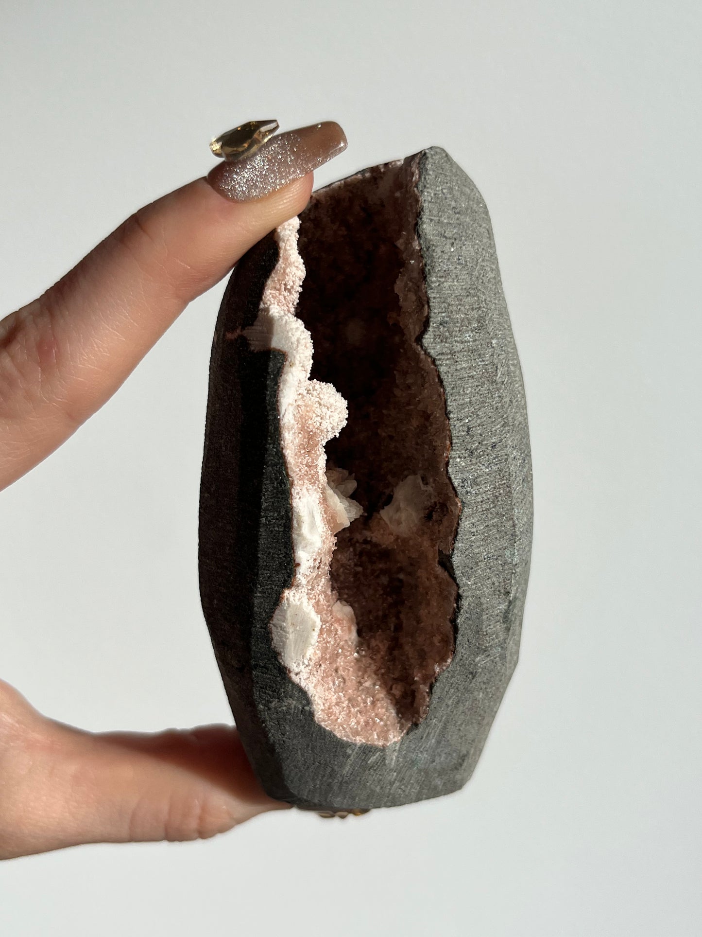Red Heulandite Geode Cave in Basalt with Calcite and Thomsonite D