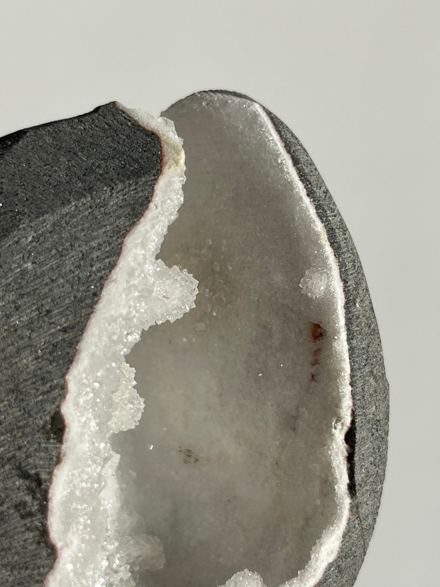 White Chalcedony Stalactite Geode Cave in Basalt O