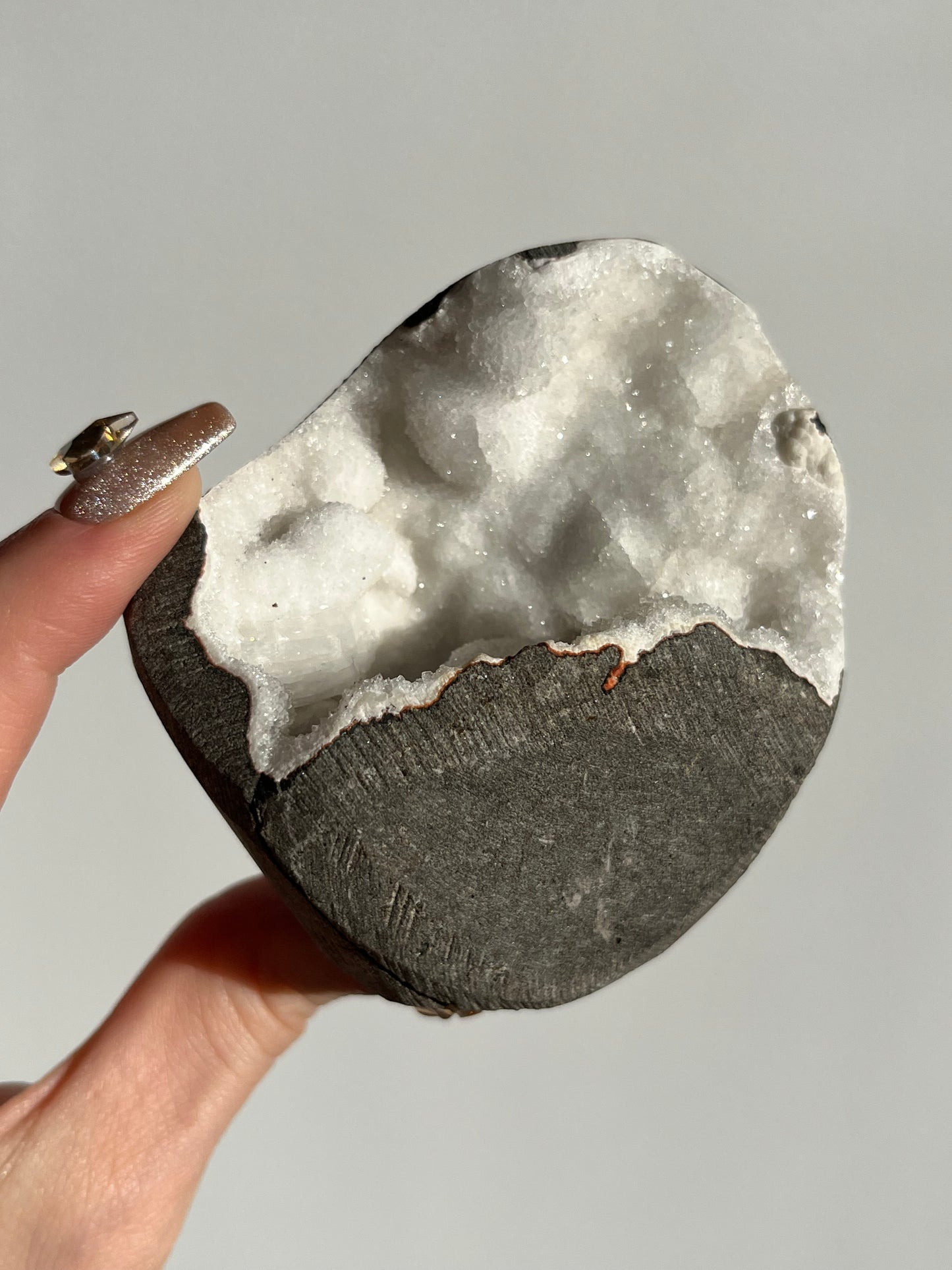 White Chalcedony with Apophyllite Geode Cave in Basalt S