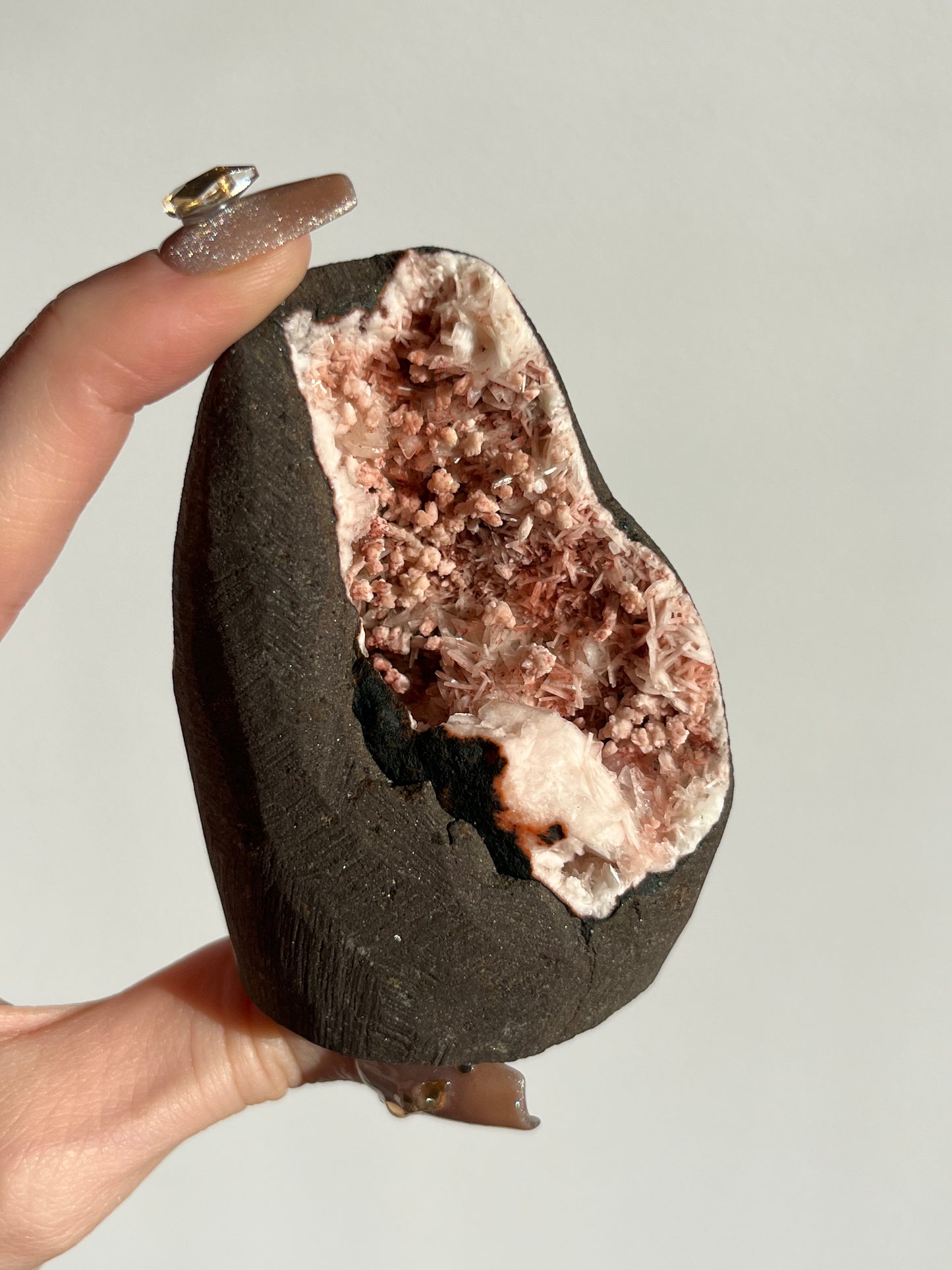 'Cherry Blossom' Peach Heulandite Geode Cave in Basalt U