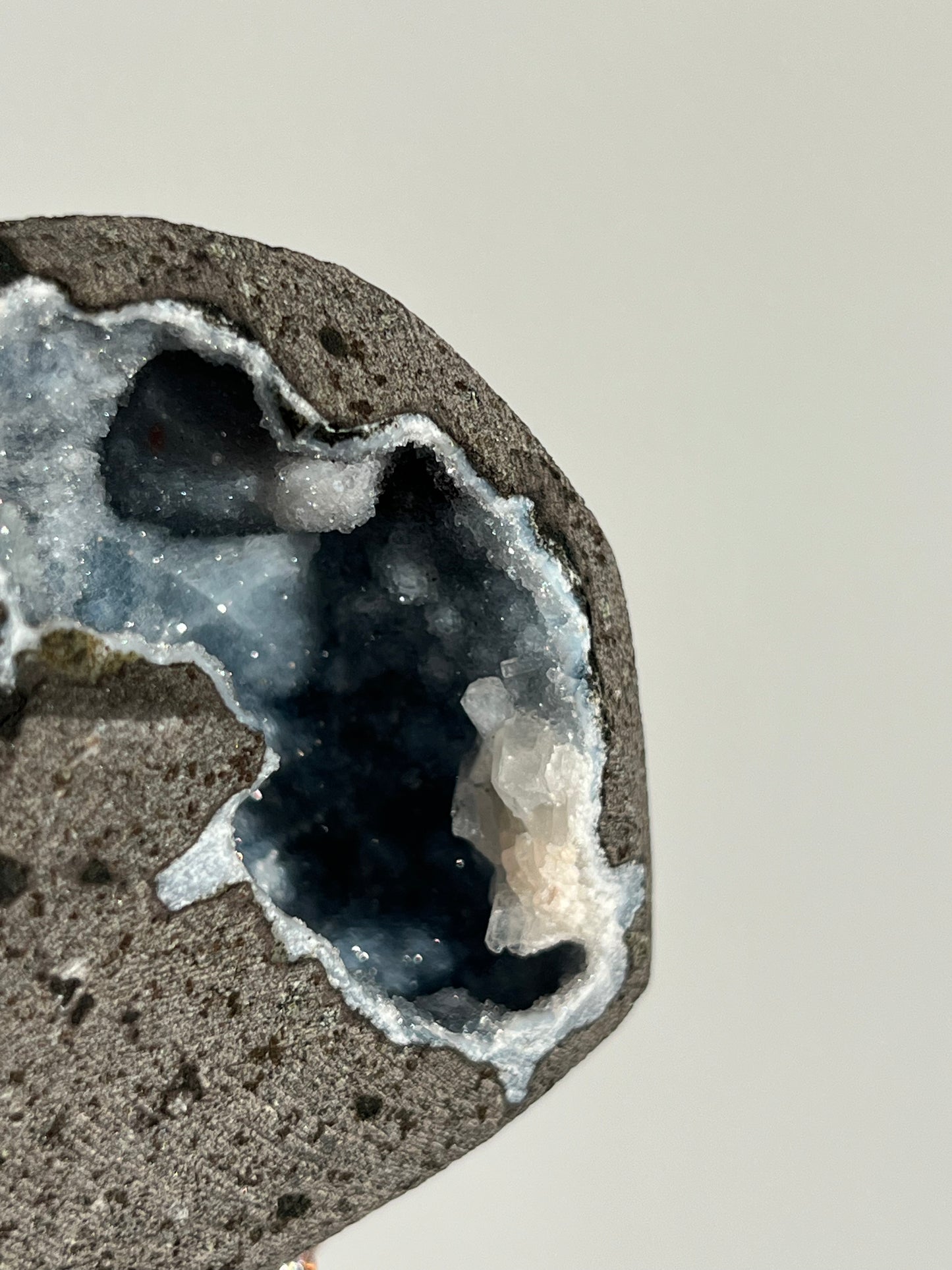 Blue Chalcedony with Stilbite Geode Cave in Basalt V