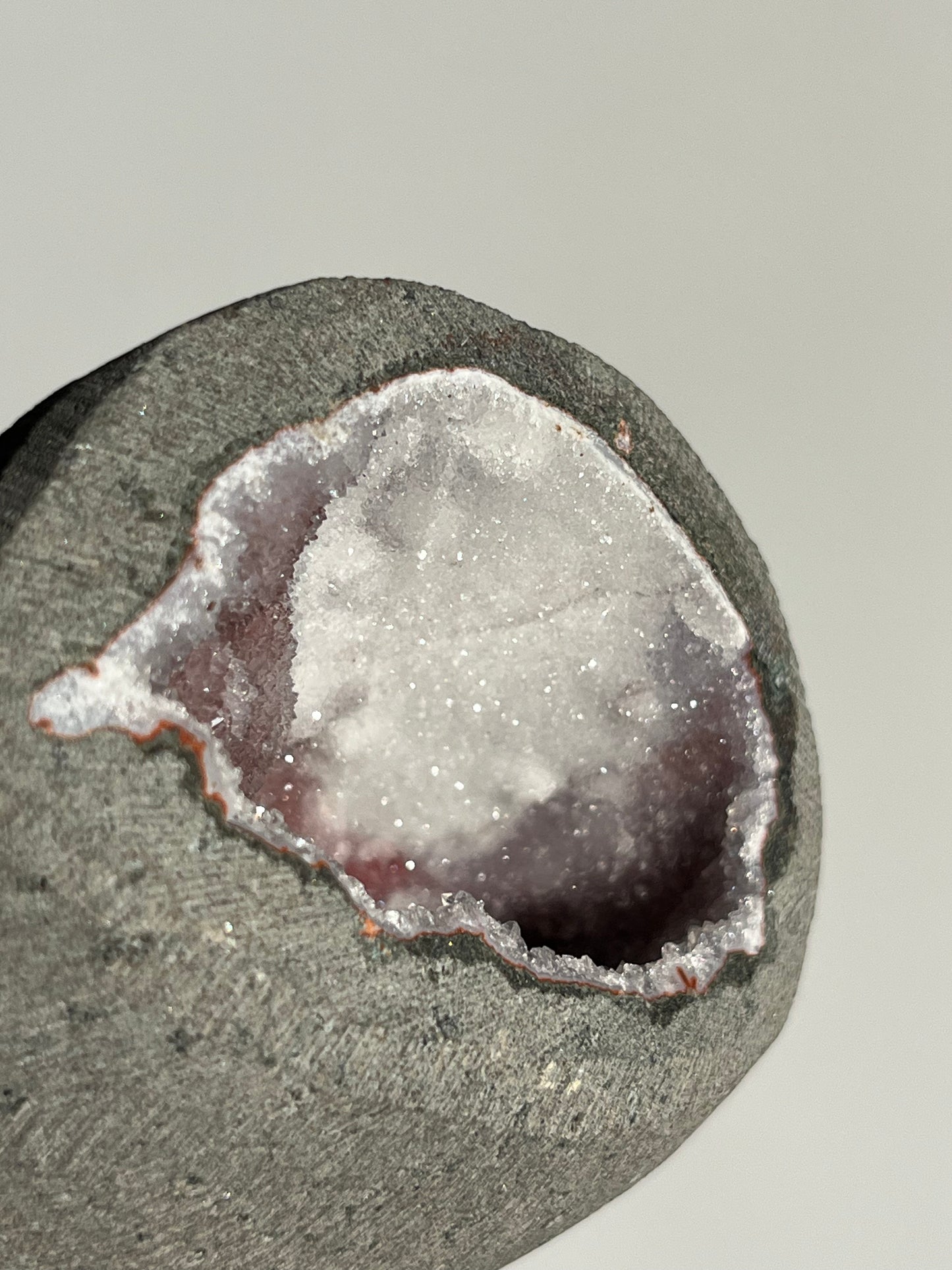 Pink and White Chalcedony Geode Cave in Basalt Y