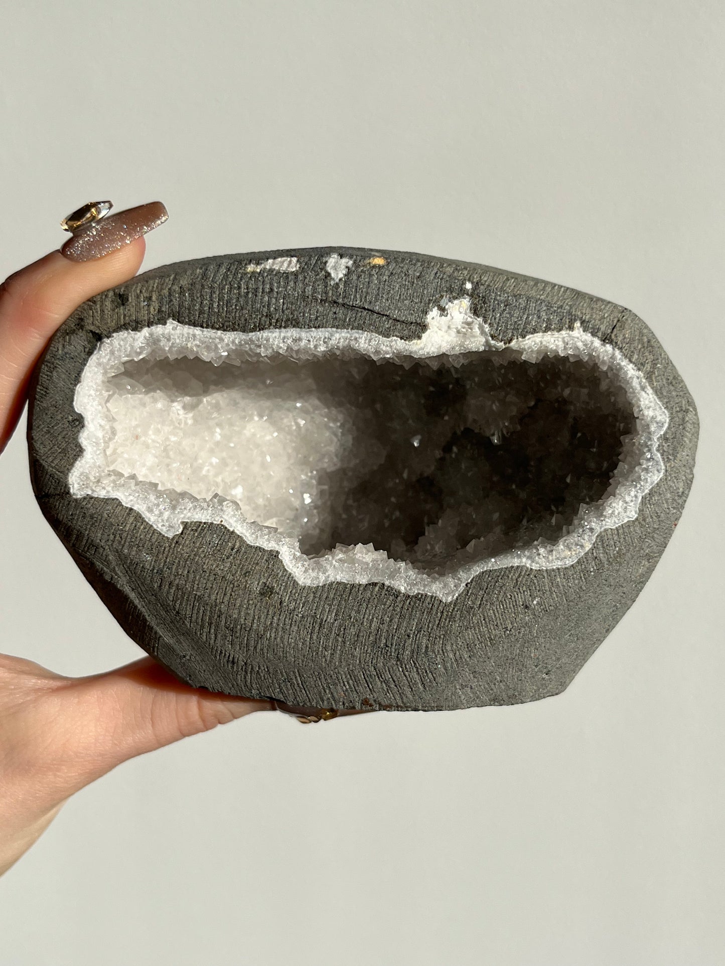 White Quartz Geode Cave in Basalt AF