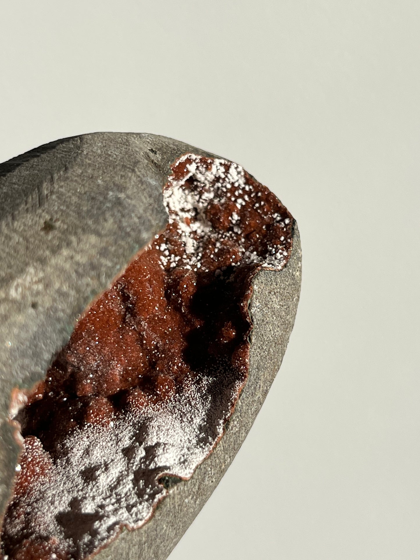 Druzy Red Chalcedony with Mordenite Geode Cave in Basalt AG