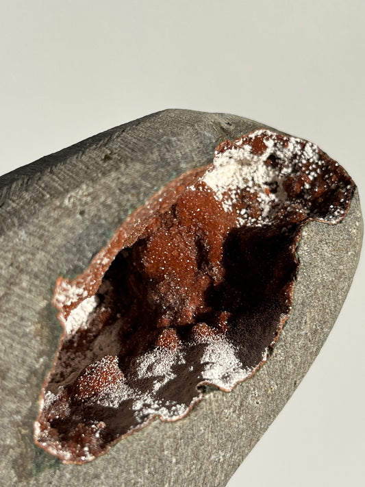 Druzy Red Chalcedony with Mordenite Geode Cave in Basalt AG