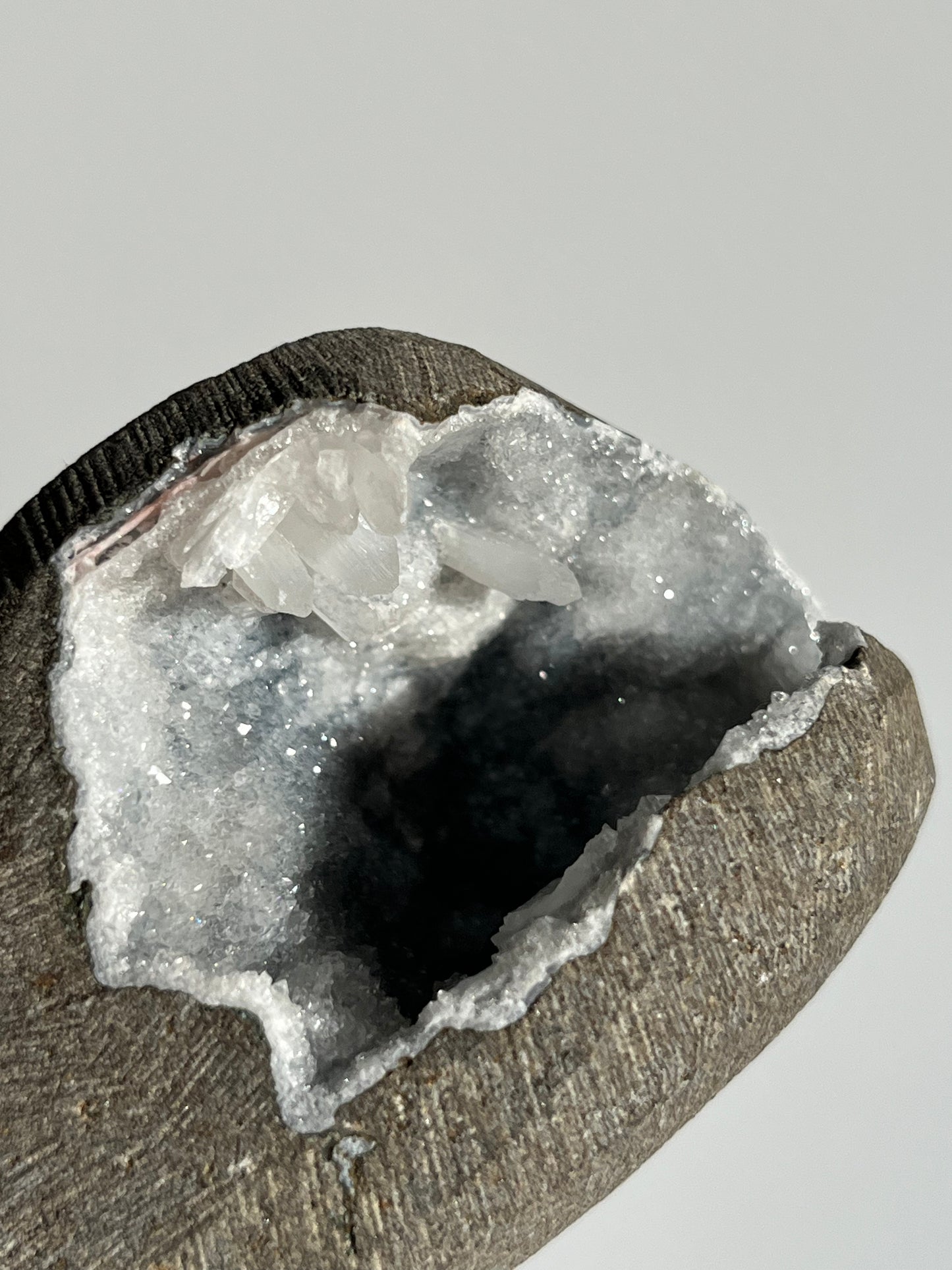 Grey Chalcedony with Peach Stilbite Geode Cave in Basalt AK