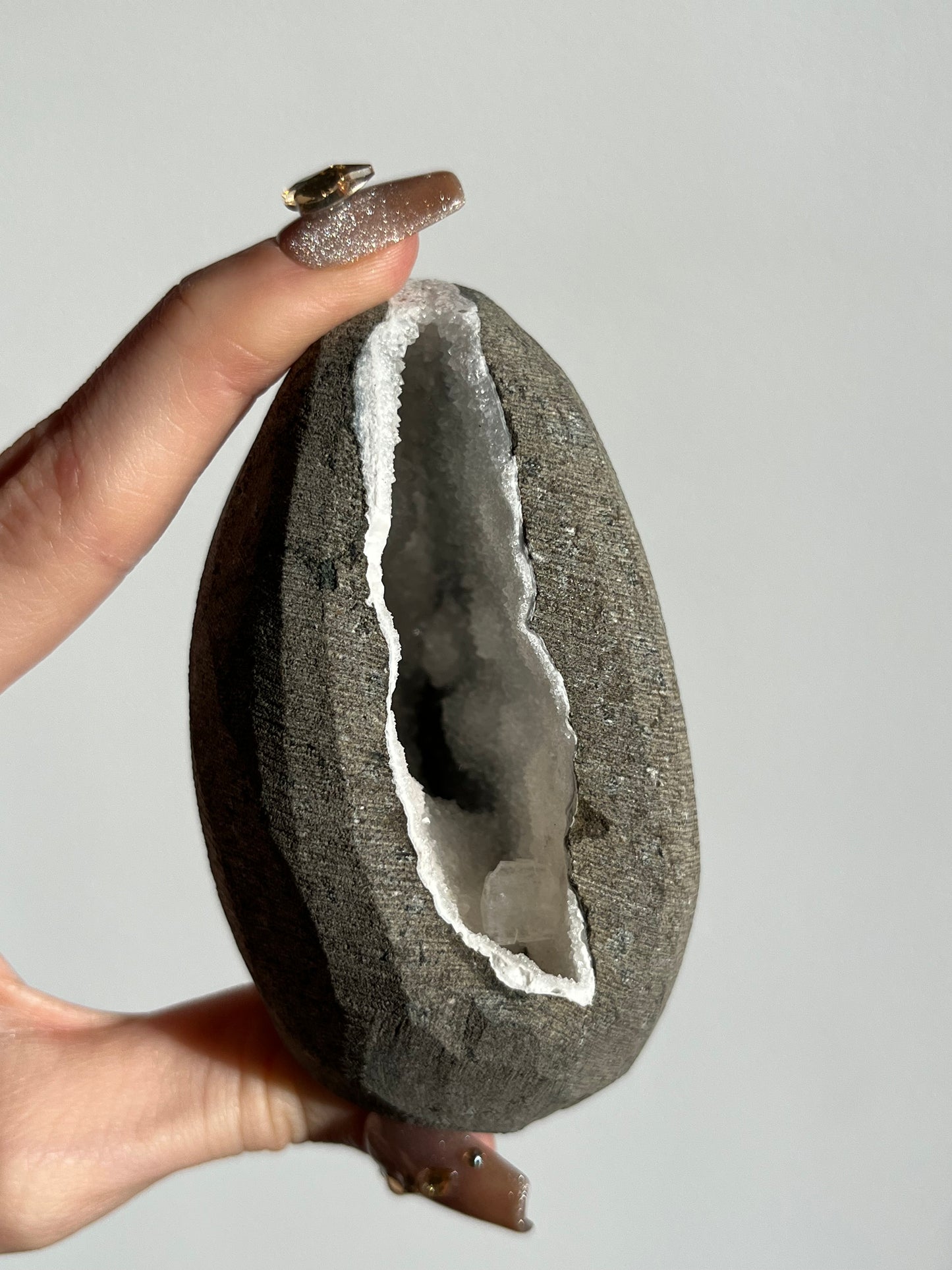 White Chalcedony with Apophyllite Geode Cave in Basalt AM