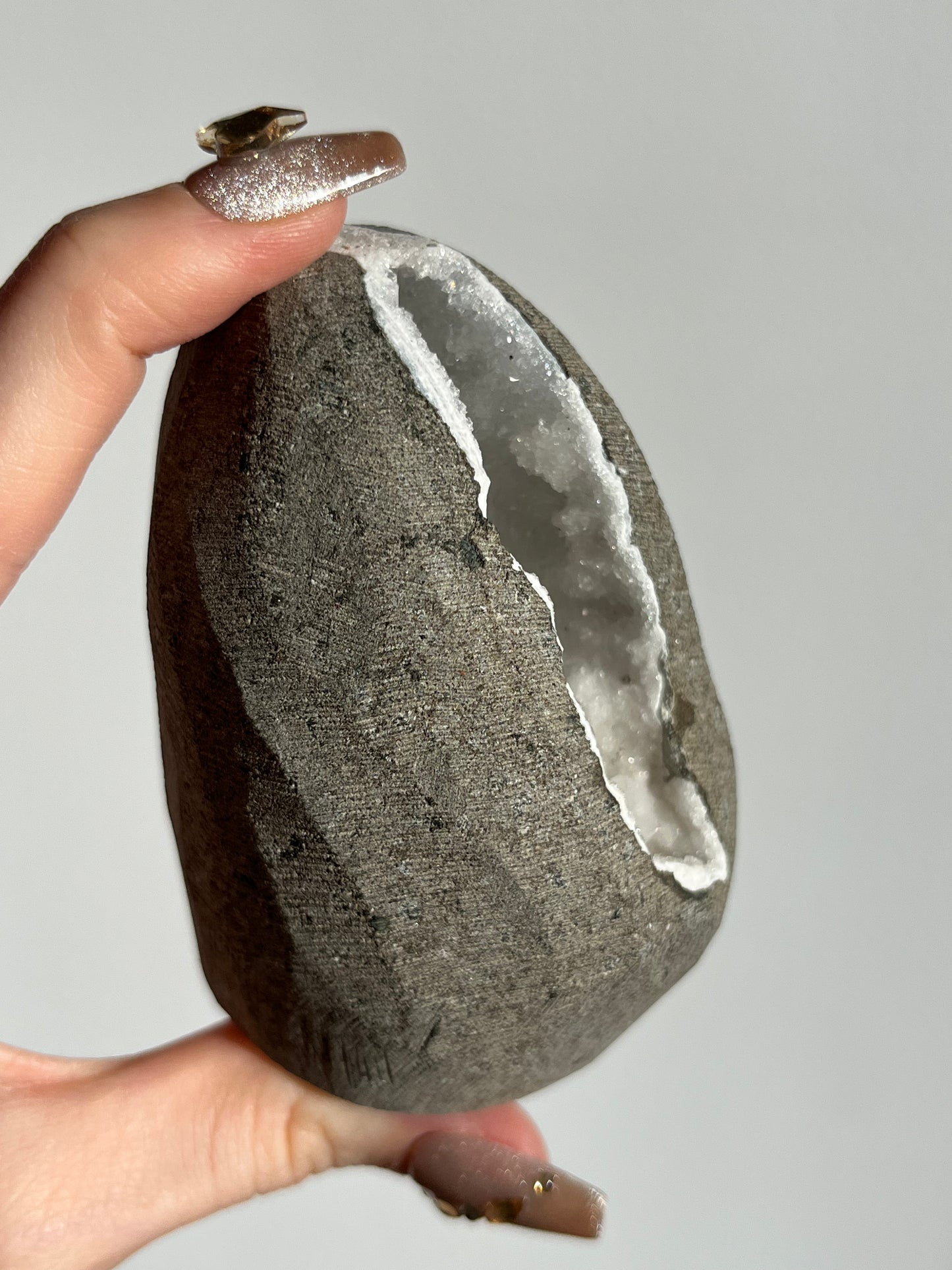 White Chalcedony with Apophyllite Geode Cave in Basalt AM