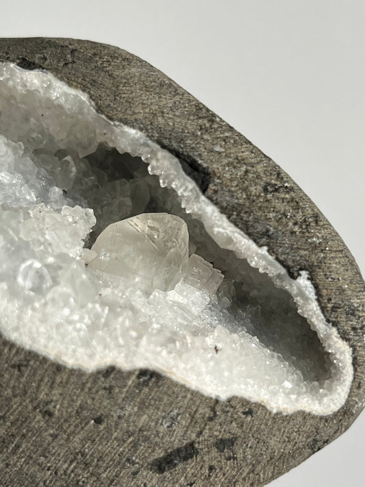 Clear Quartz with Calcite Geode Cave in Basalt AO