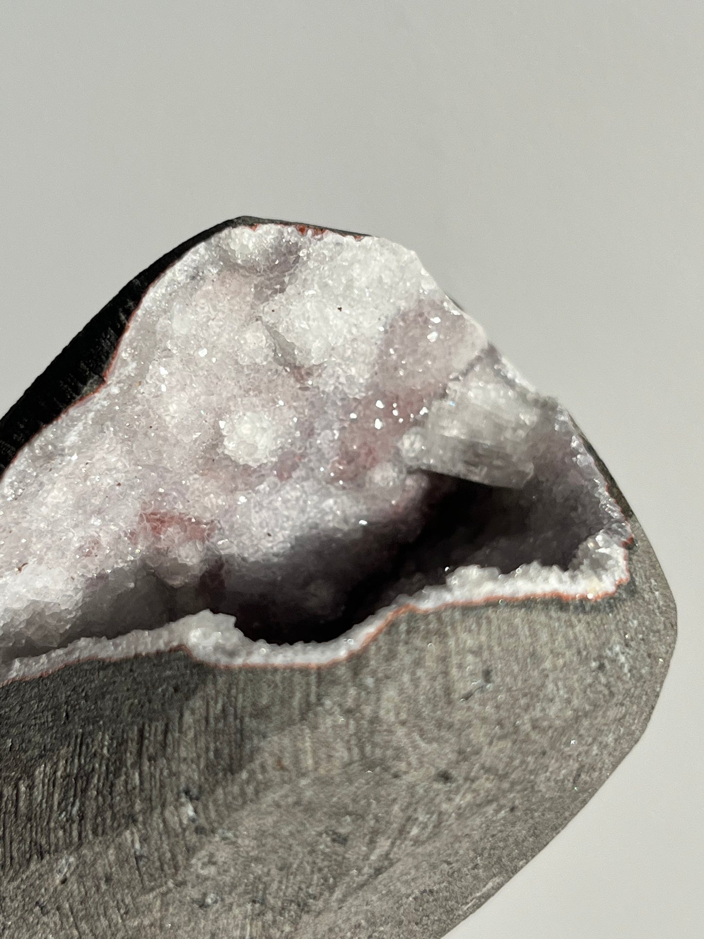 Pink-White Chalcedony with Apophyllite Geode Cave in Basalt AT