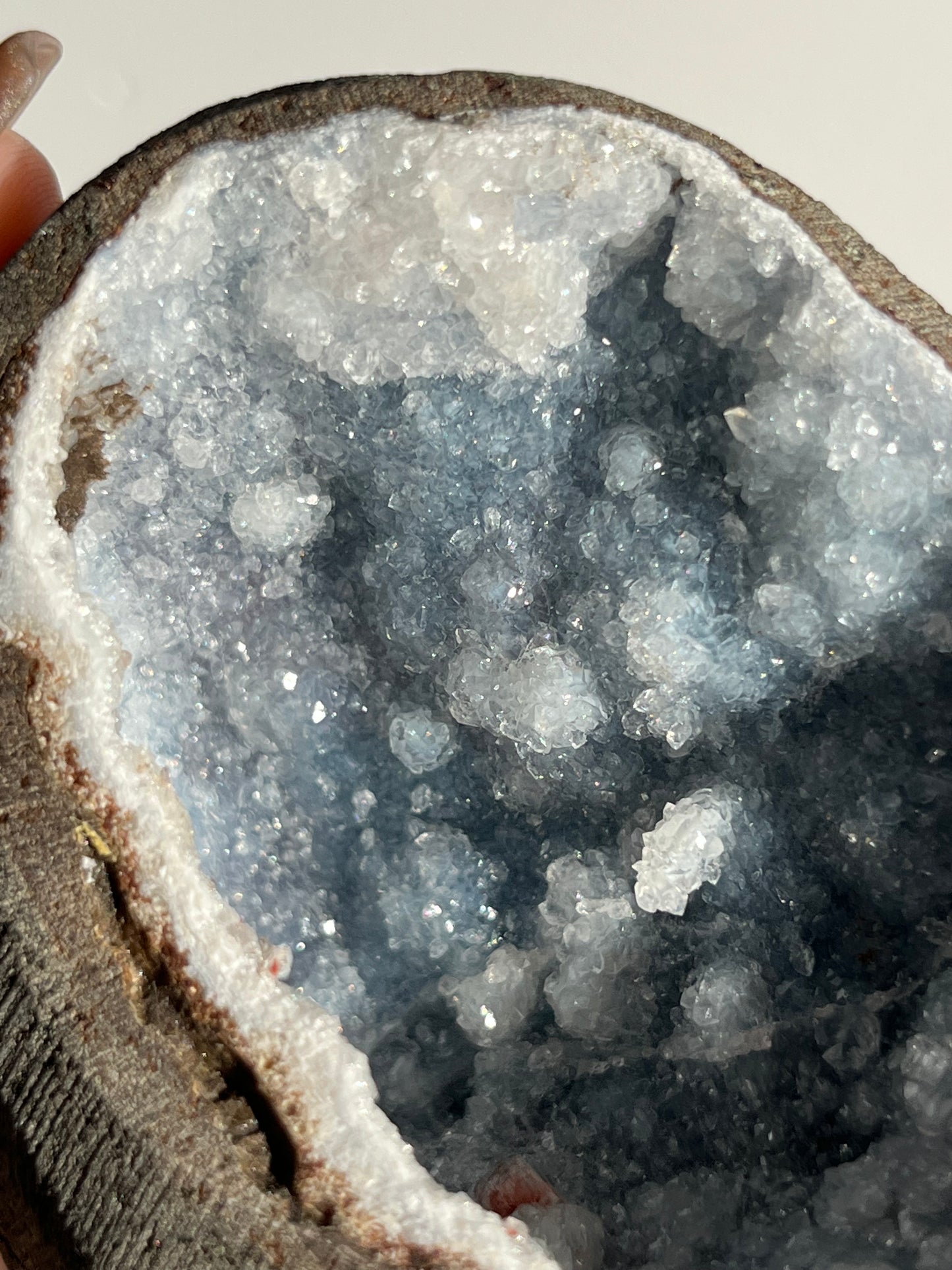 Blue Chalcedony with Quartz and Red Heulandite Geode Cave in Basalt AY