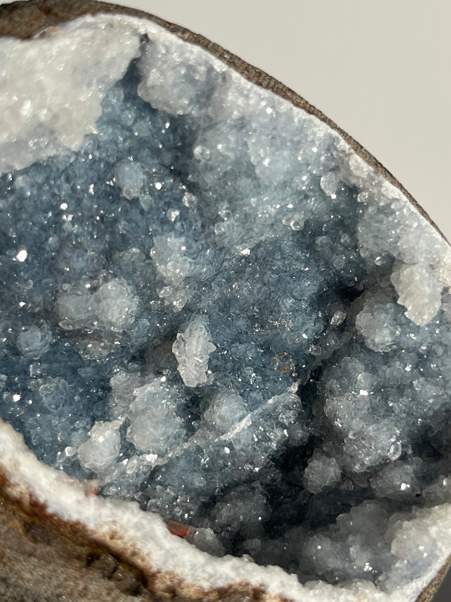 Blue Chalcedony with Quartz and Red Heulandite Geode Cave in Basalt AY