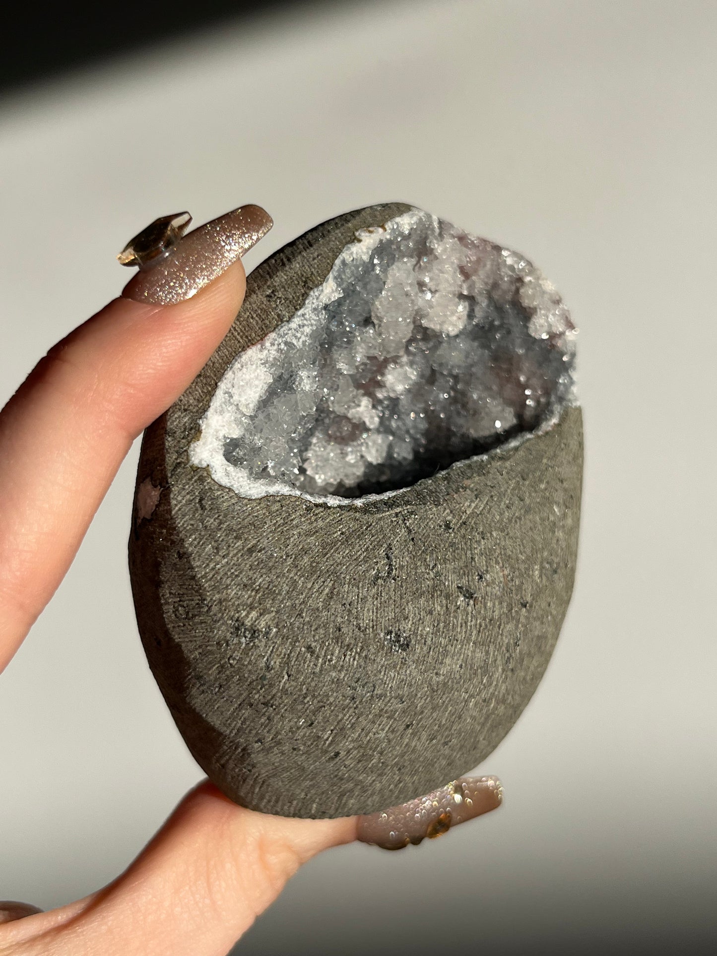 Grey Quartz with Pink Chalcedony Geode Cave in Basalt AZ