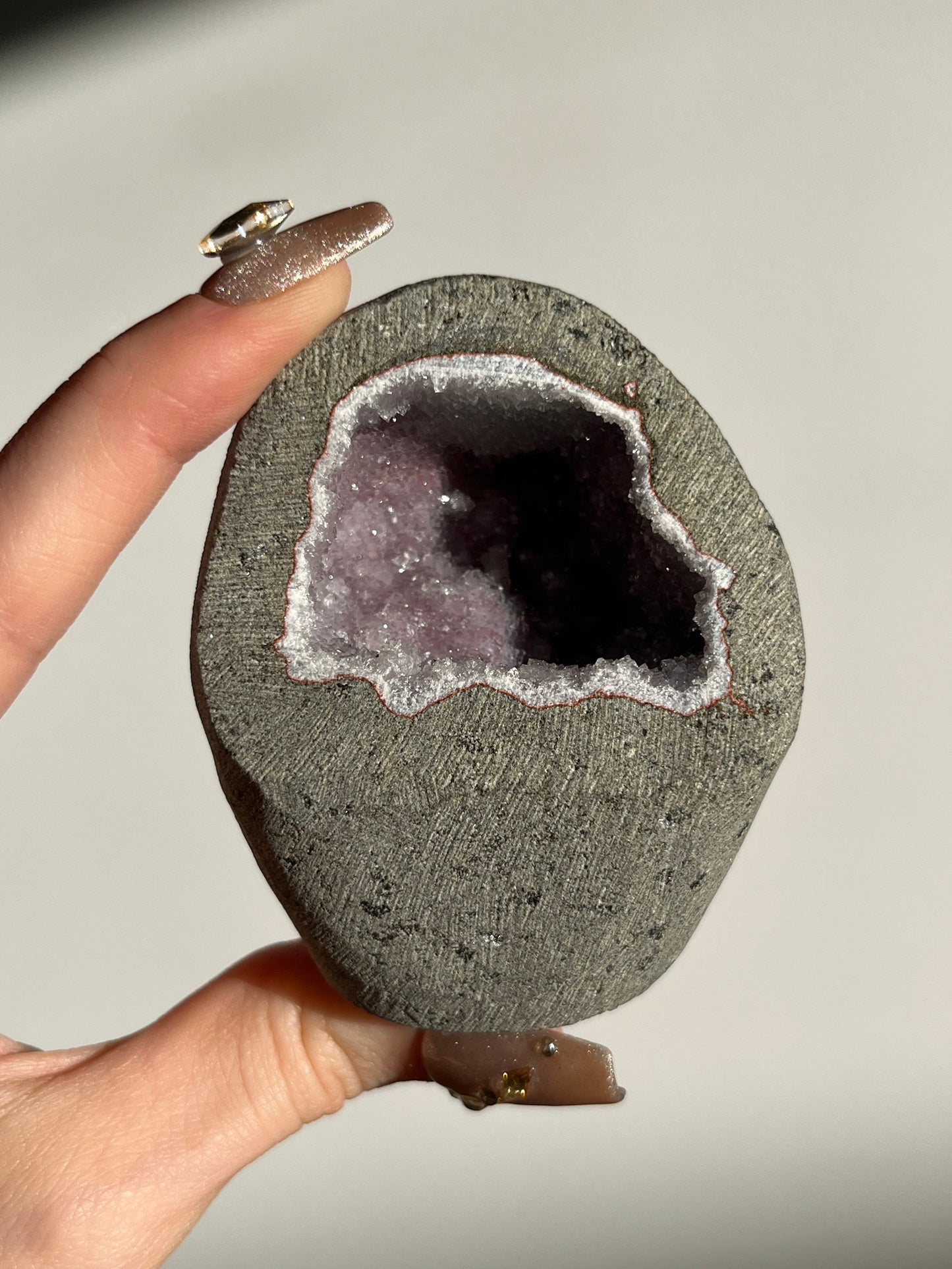 Amethyst with Chalcedony Geode Cave in Basalt AX