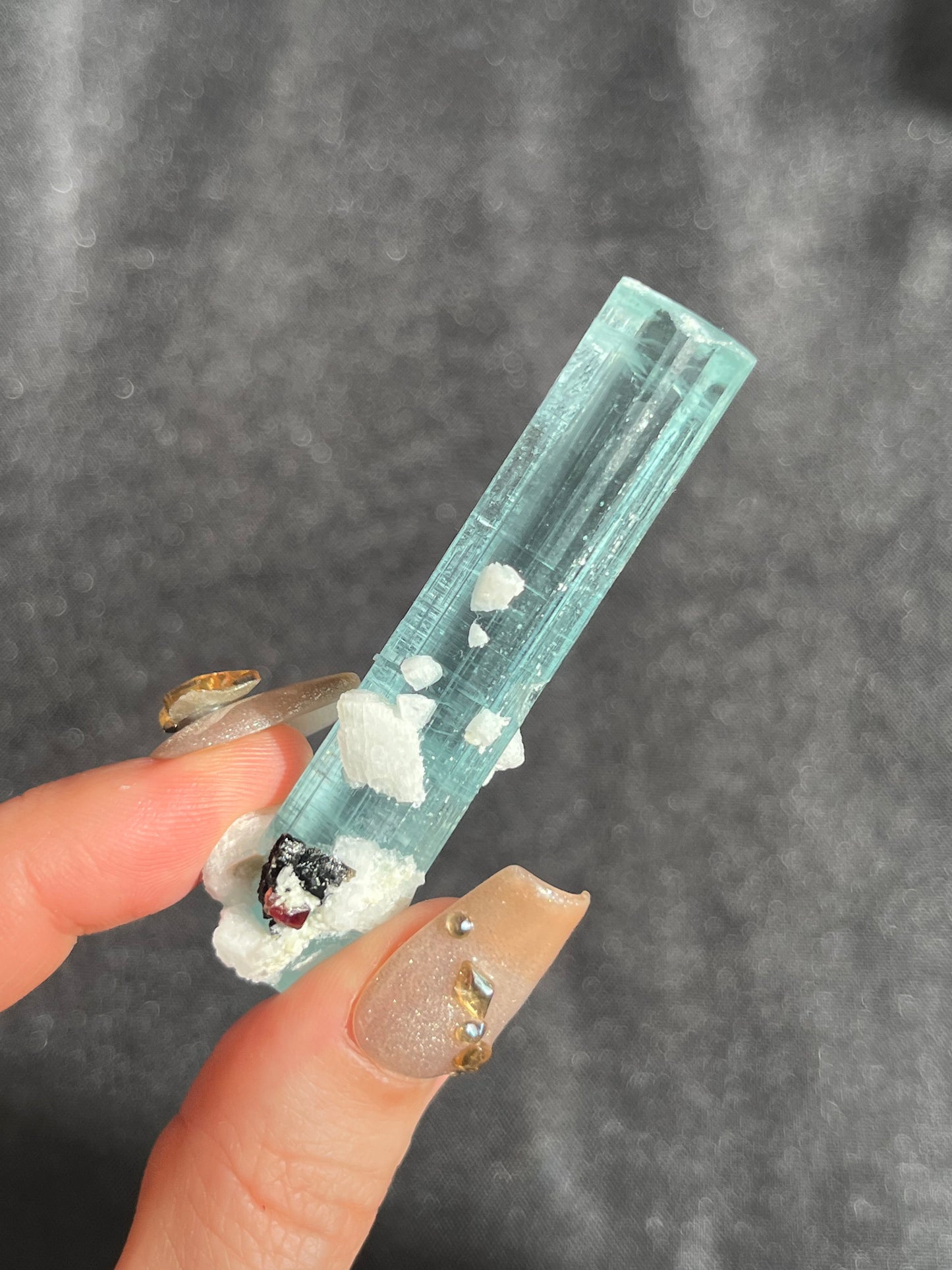 “Kali” Aquamarine with Feldspar, Schorl Black Tourmaline and Spessartine Garnet Specimen D (Collector’s Choice)