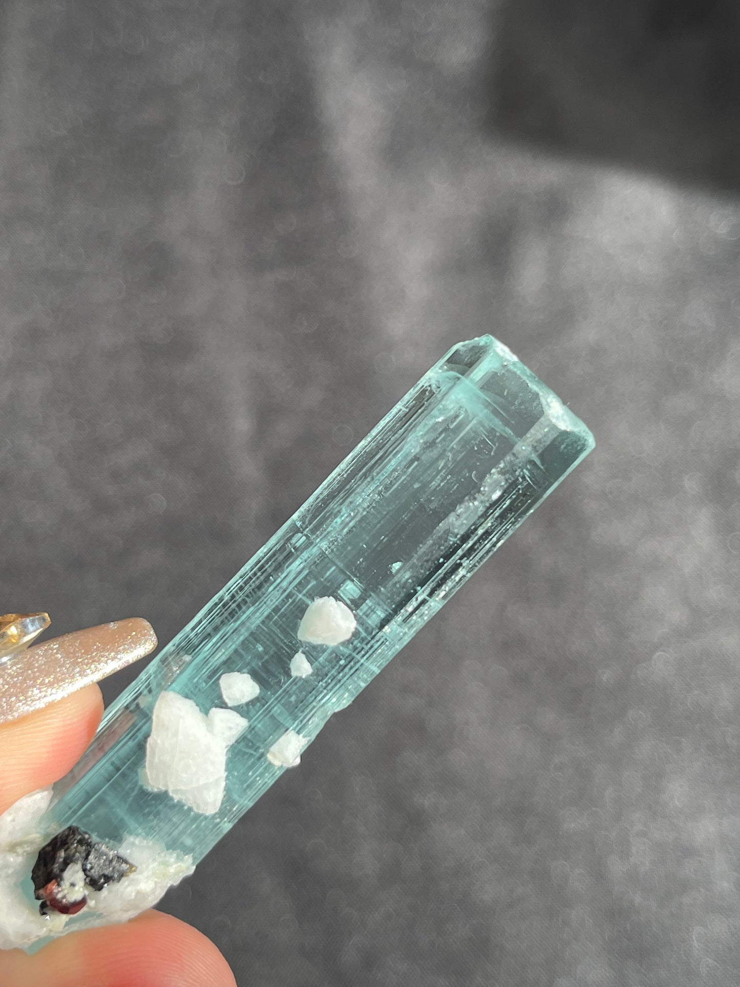 “Kali” Aquamarine with Feldspar, Schorl Black Tourmaline and Spessartine Garnet Specimen D (Collector’s Choice)