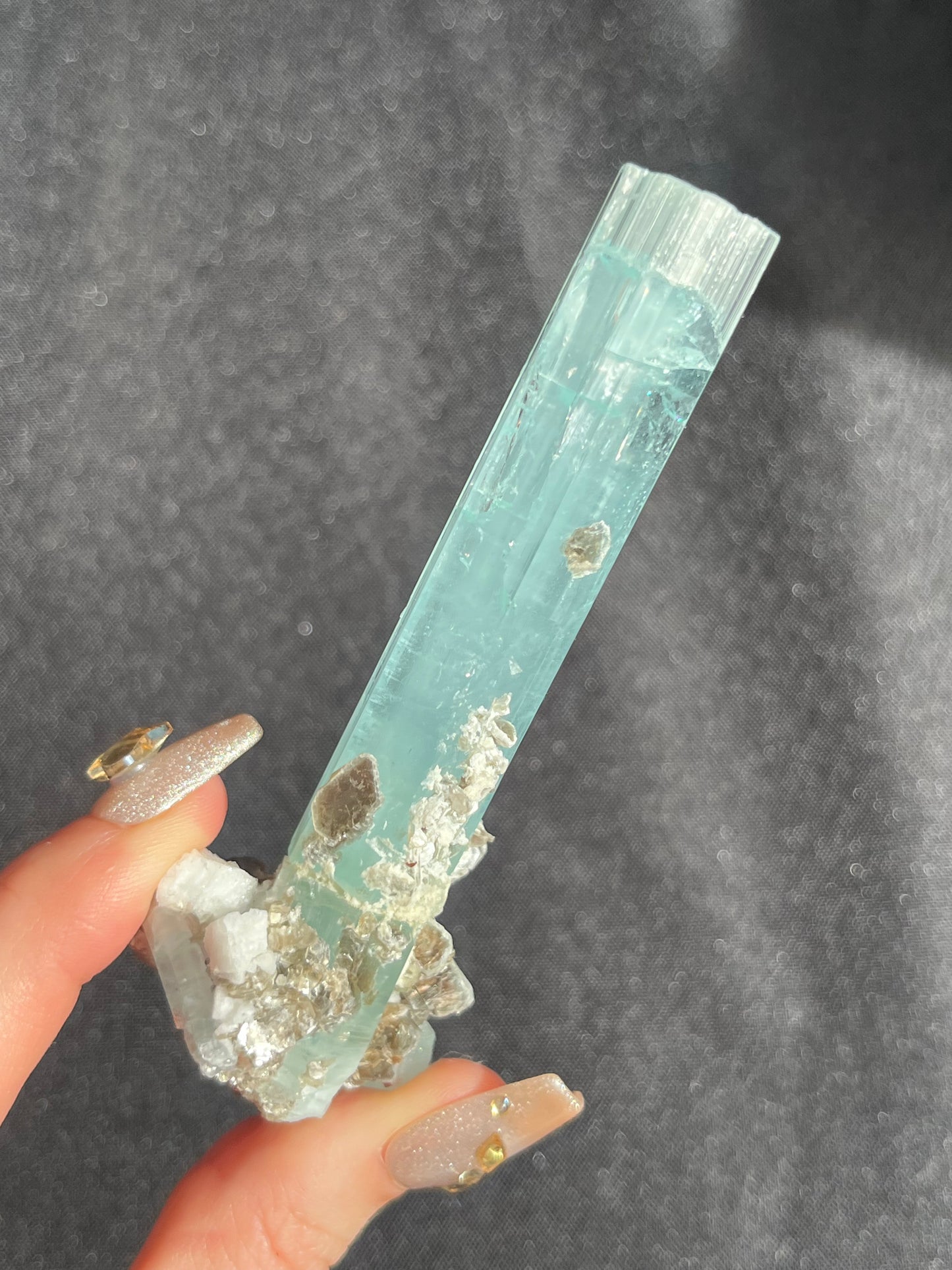 Aquamarine with Spessartine Garnet, Muscovite, Feldspar and Smokey Quartz Specimen F (Repair at Base)