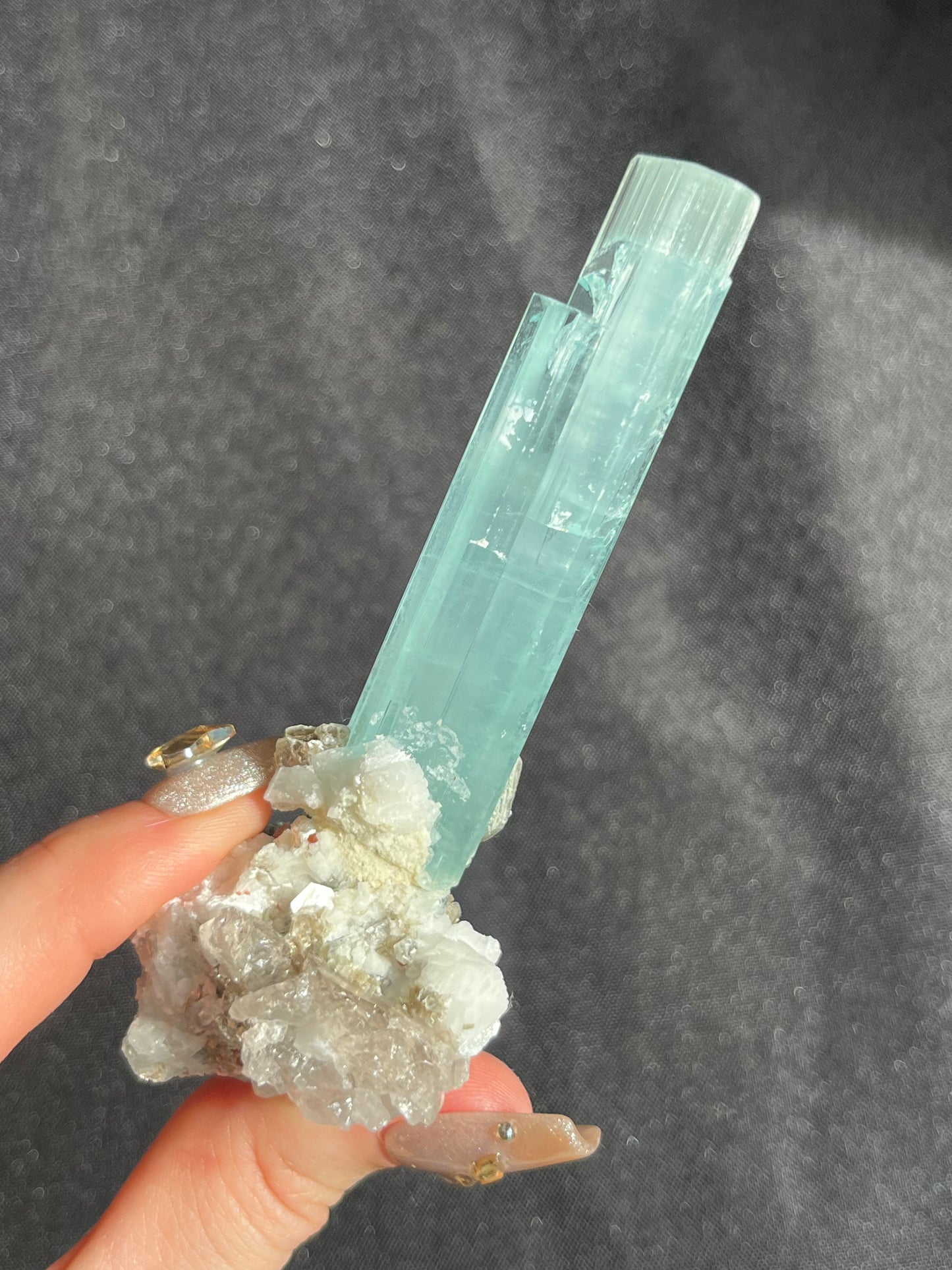 Aquamarine with Spessartine Garnet, Muscovite, Feldspar and Smokey Quartz Specimen F (Repair at Base)