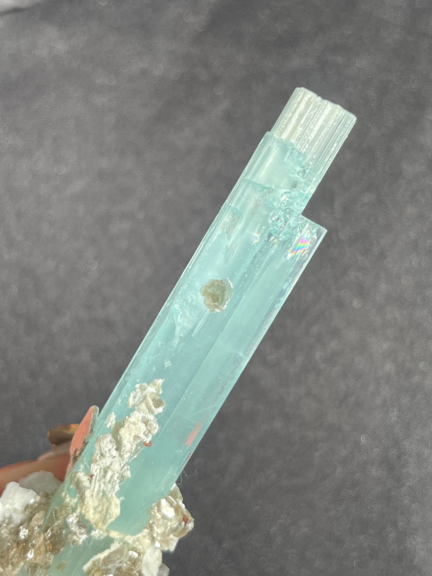 Aquamarine with Spessartine Garnet, Muscovite, Feldspar and Smokey Quartz Specimen F (Repair at Base)