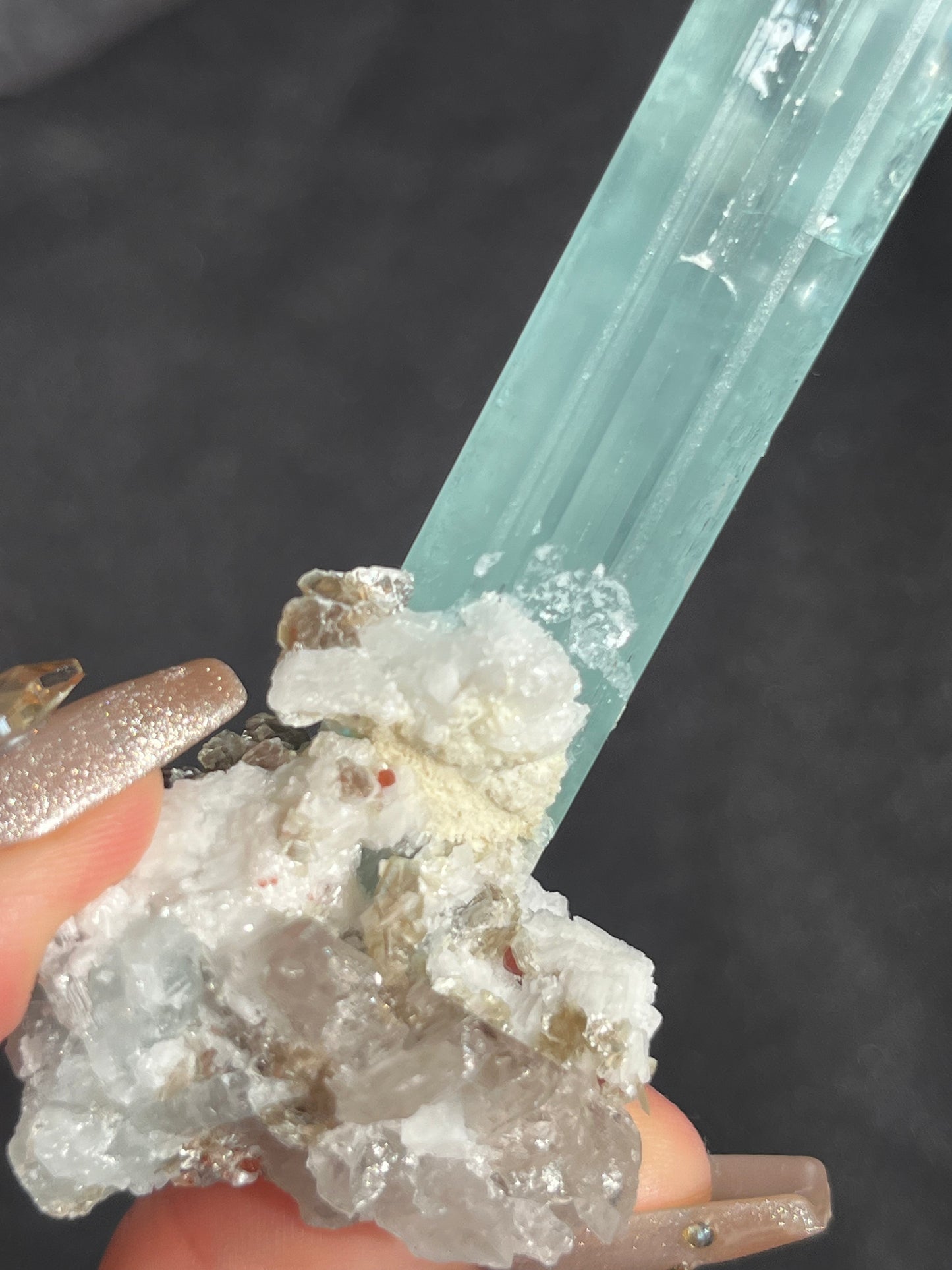 Aquamarine with Spessartine Garnet, Muscovite, Feldspar and Smokey Quartz Specimen F (Repair at Base)