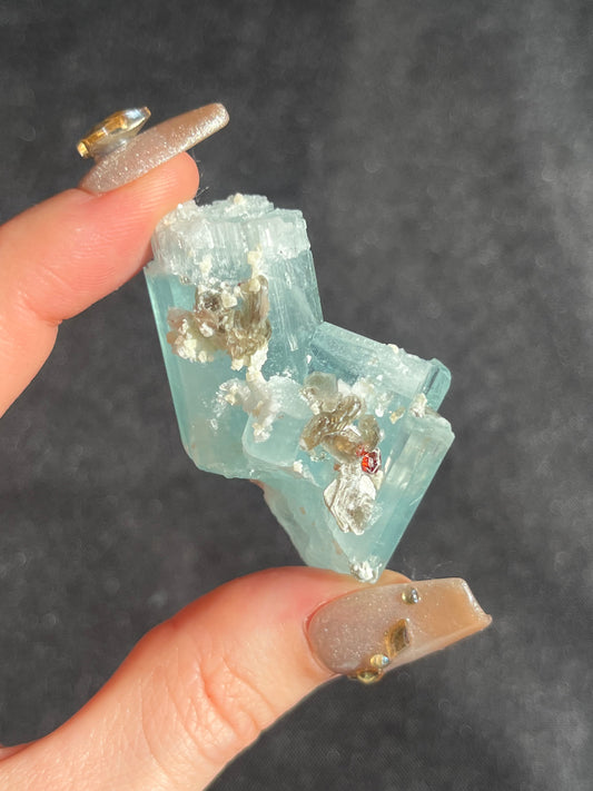 Aquamarine with Spessartine Garnet, Muscovite & Feldspar Specimen L