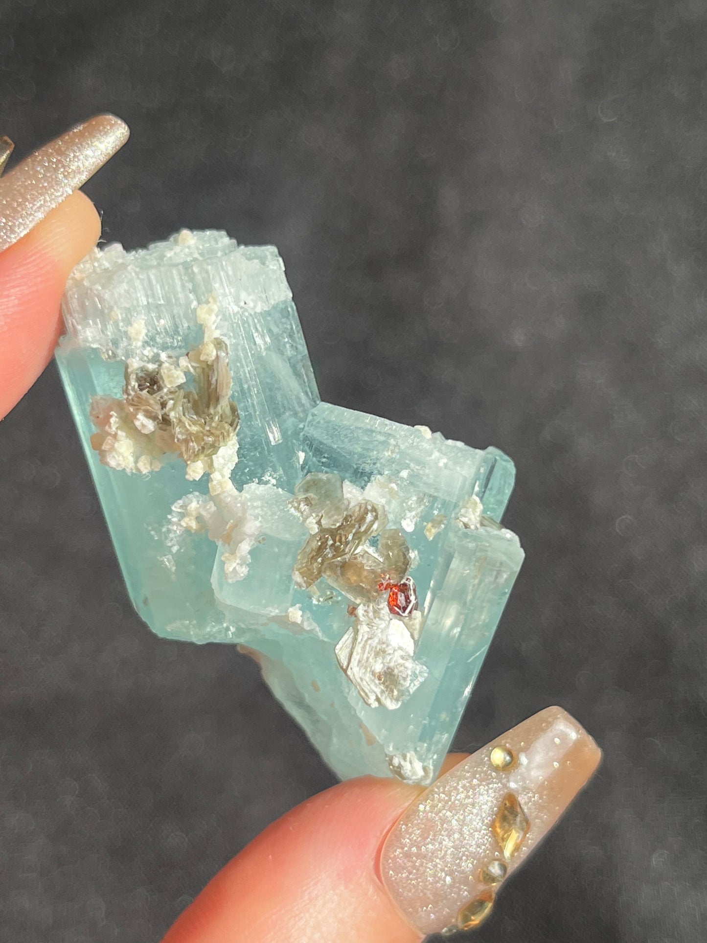 Aquamarine with Spessartine Garnet, Muscovite & Feldspar Specimen L