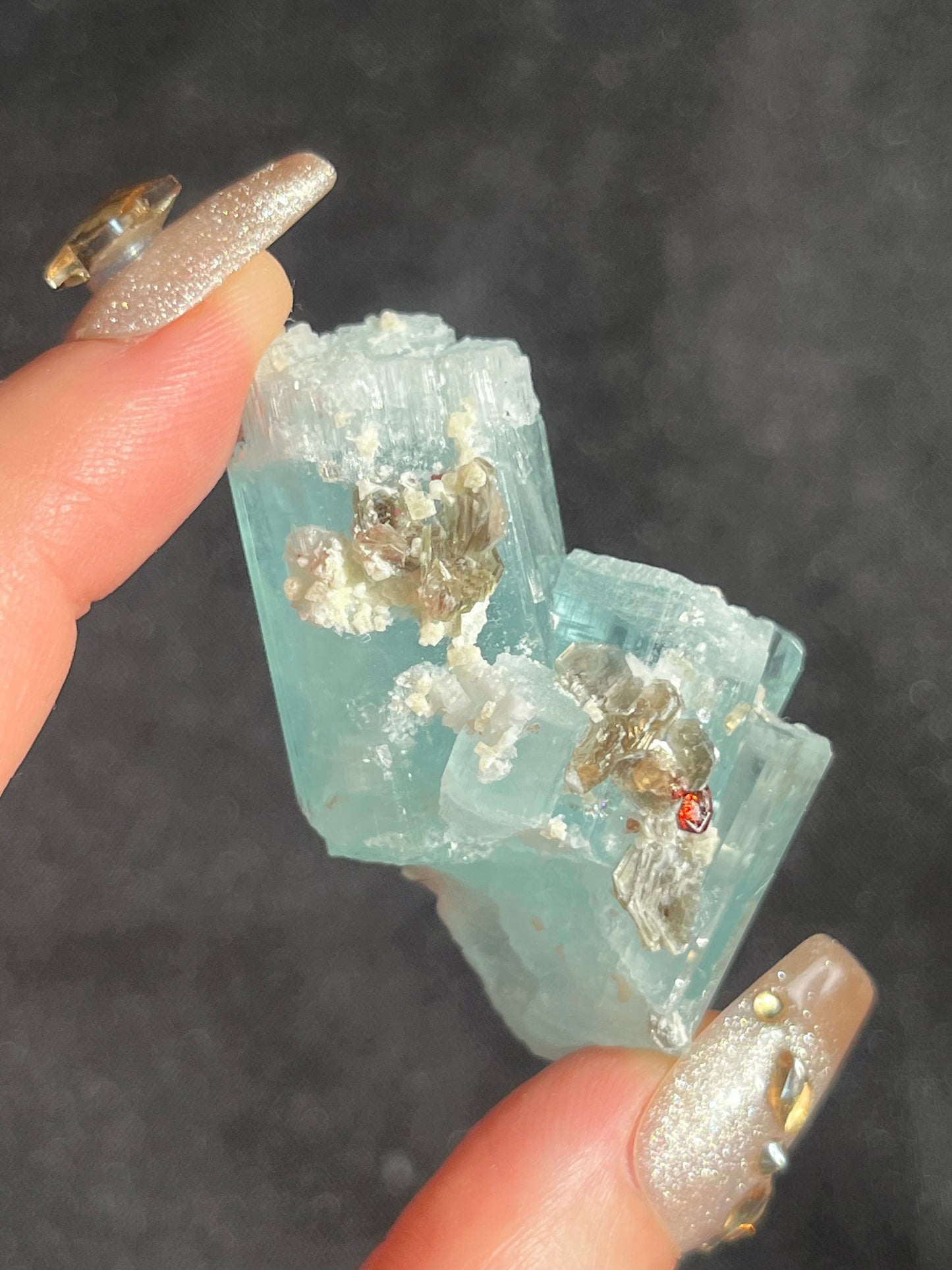 Aquamarine with Spessartine Garnet, Muscovite & Feldspar Specimen L
