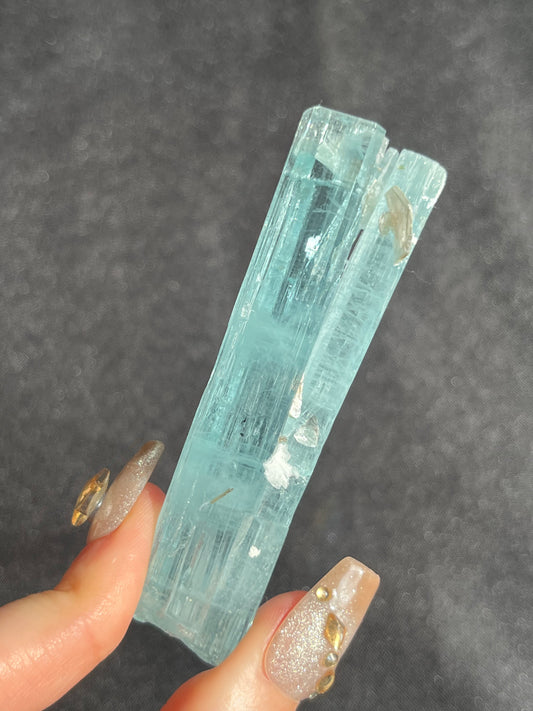 Aquamarine with Muscovite, Schorl Black Tourmaline & Feldspar Specimen M