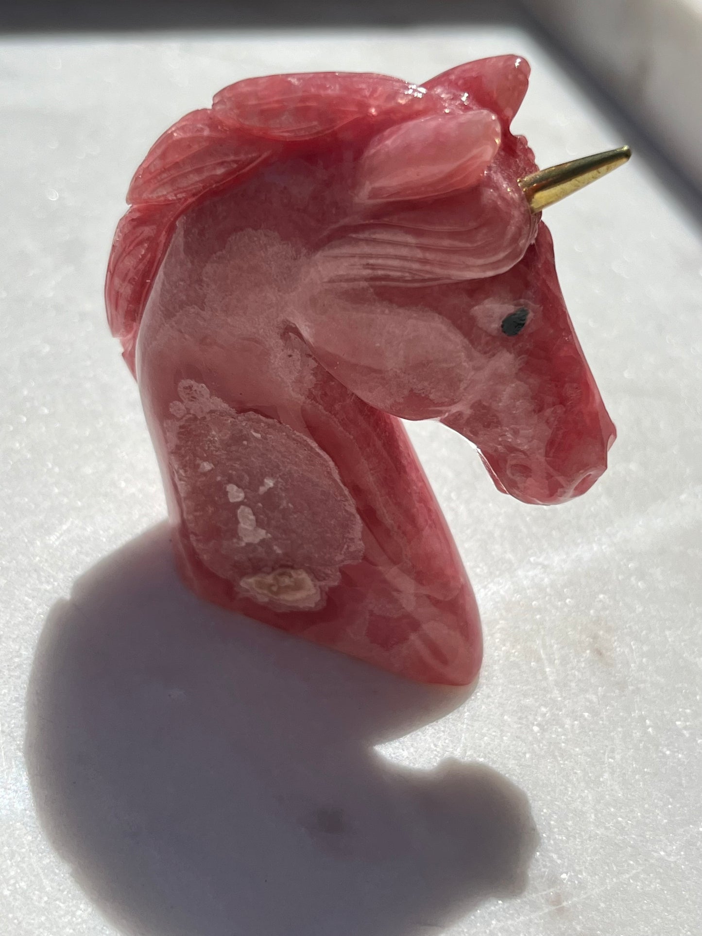 ‘Stellar’ Gemmy Rhodochrosite Unicorn w/Brass Horn