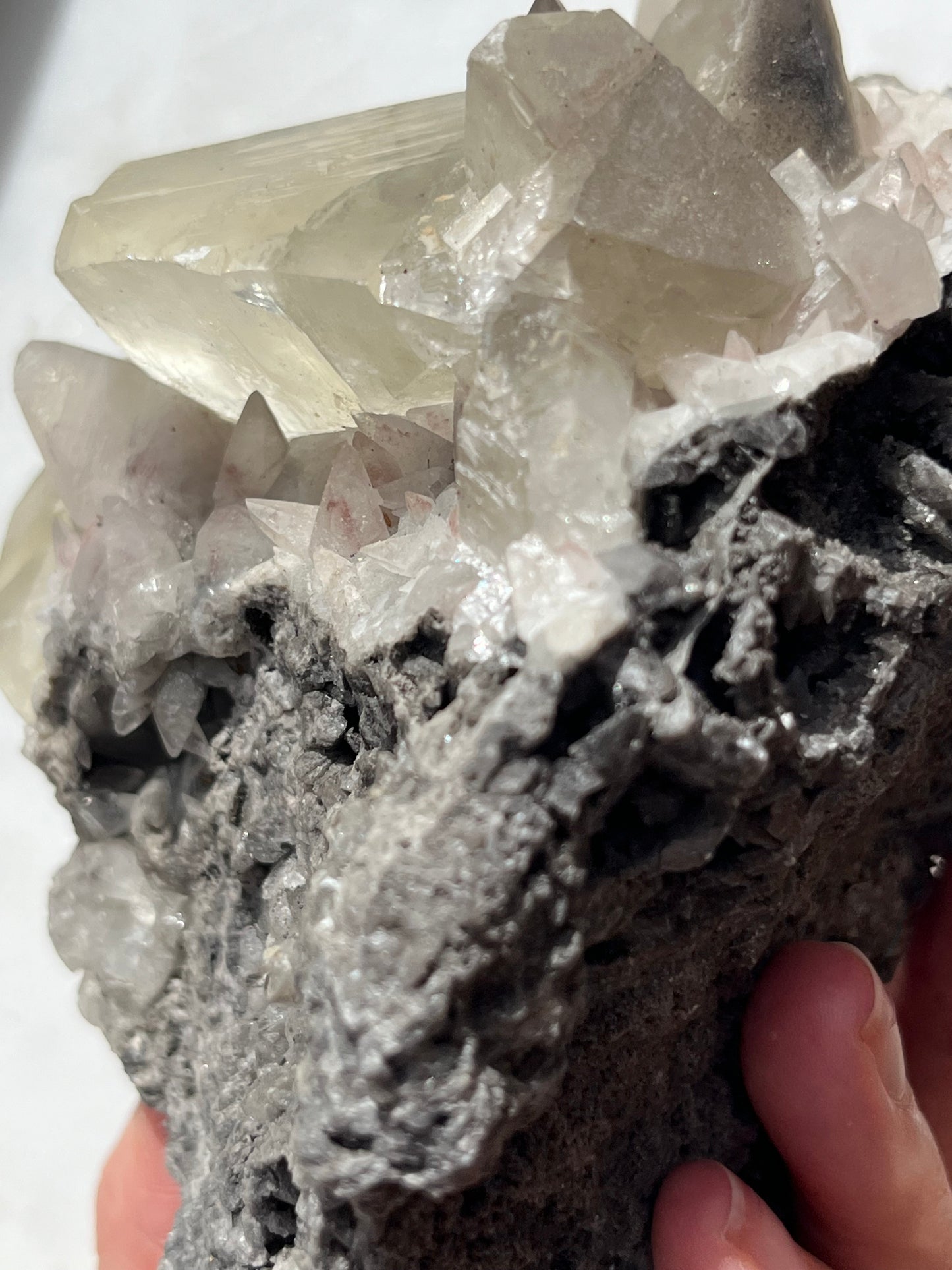 Grey & Pink Hematite Coated Yellow Calcite Specimen