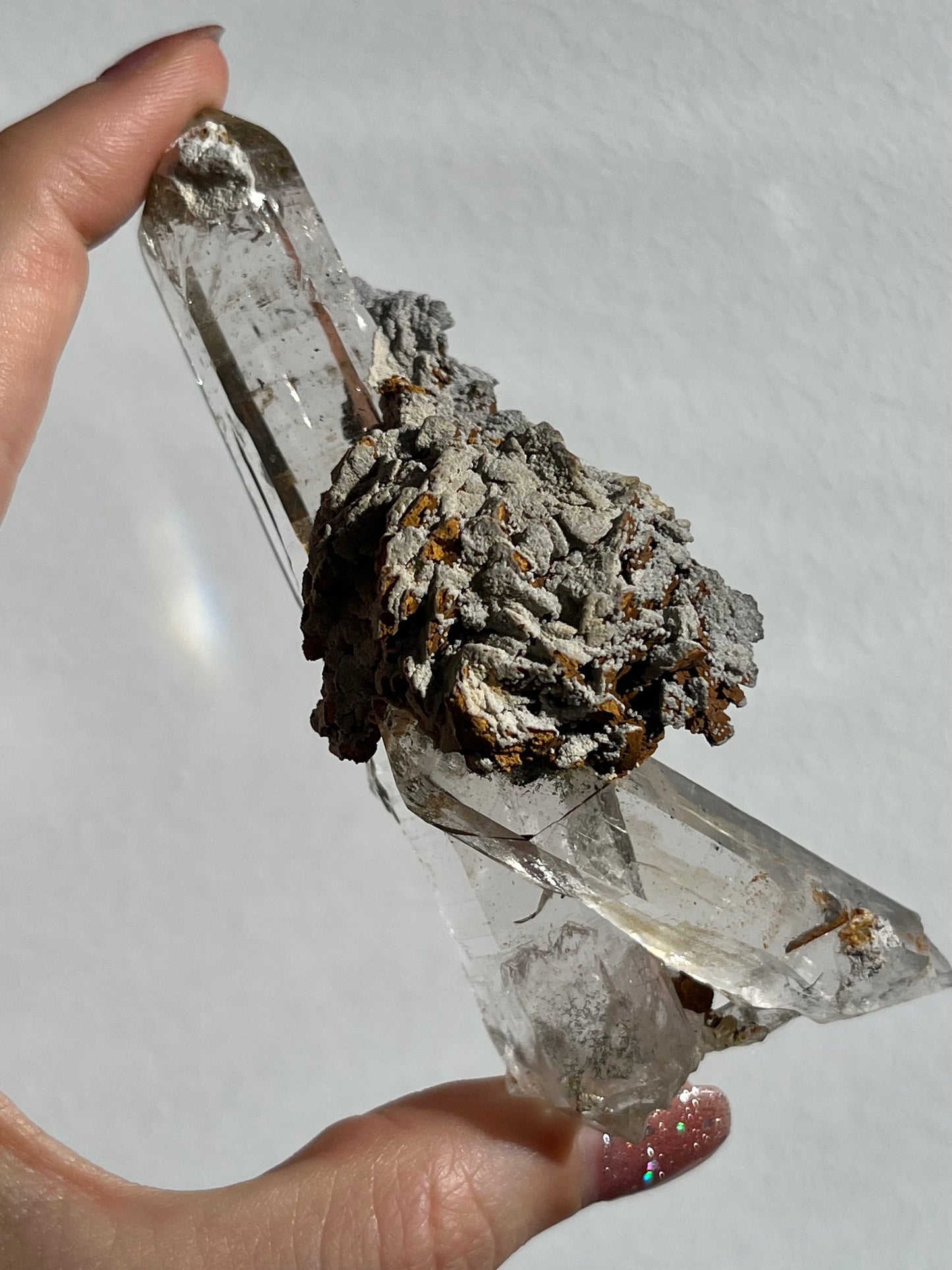 Water Clear Self-Healed Himalayan Smokey Quartz Point in Siderite Rosette #4