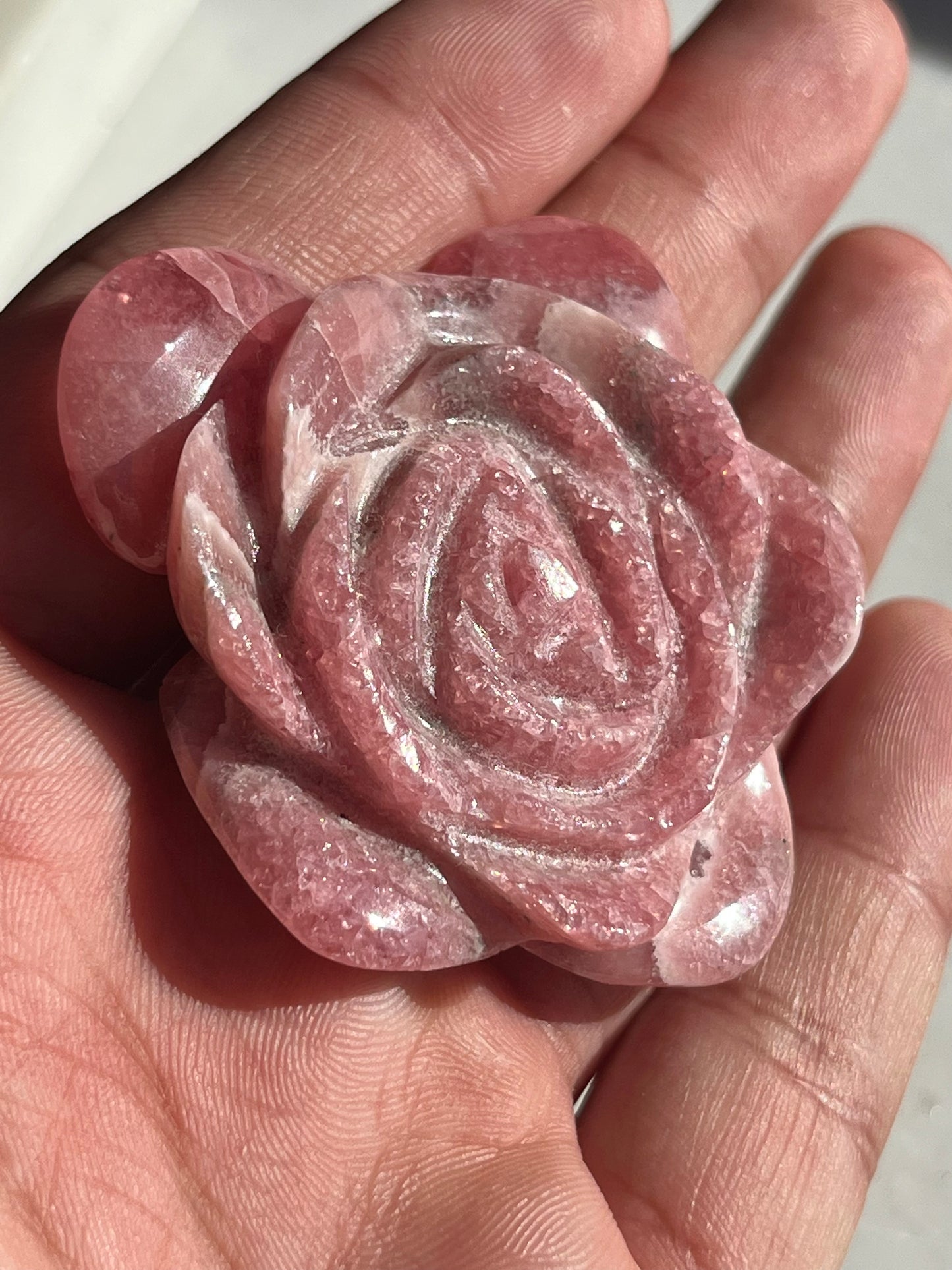 Gemmy Rhodochrosite Rose Carving #3