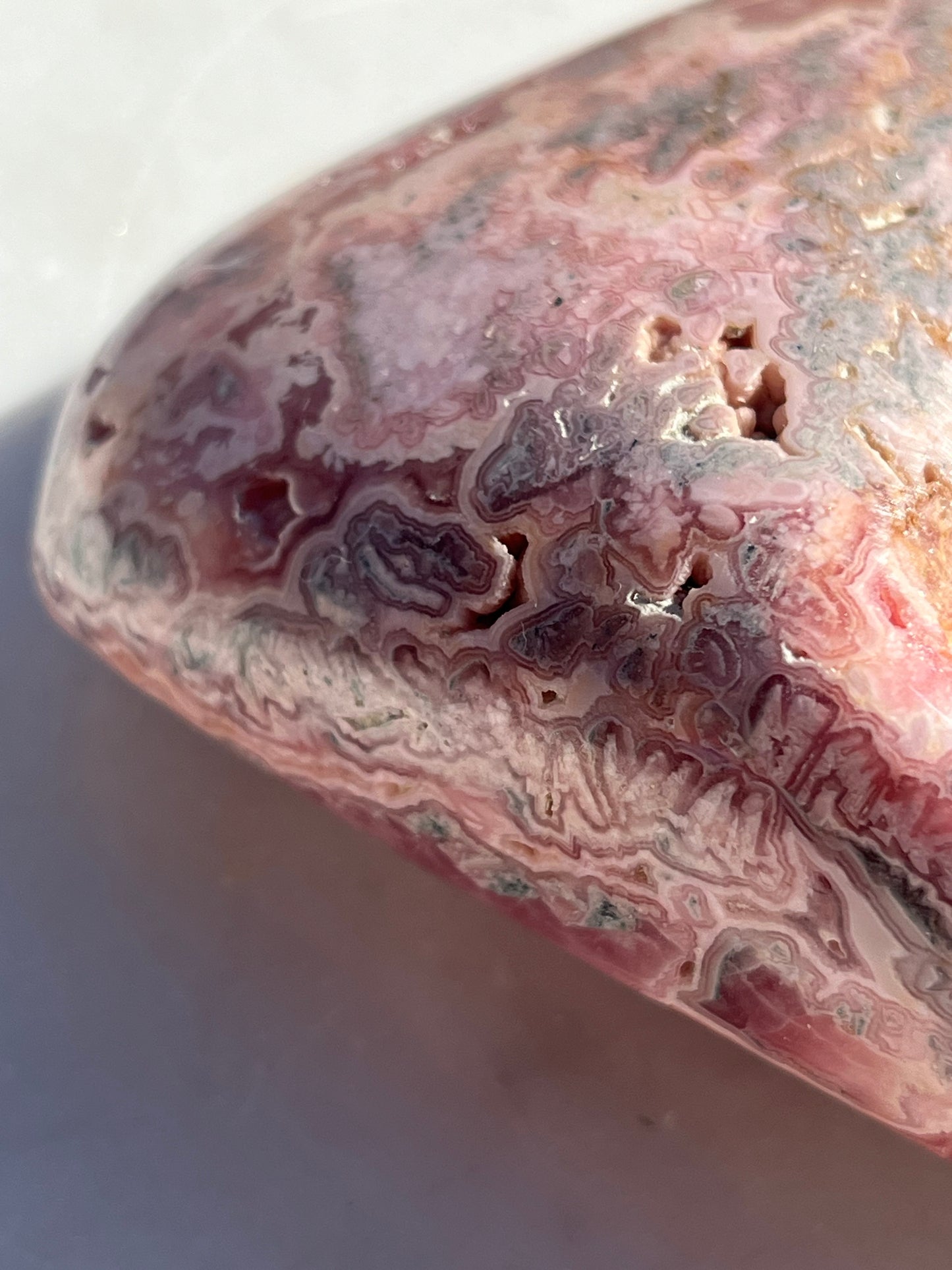 ‘Haven’ Polished Rhodochrosite Vug Freeform w/Terminated Calcite #1