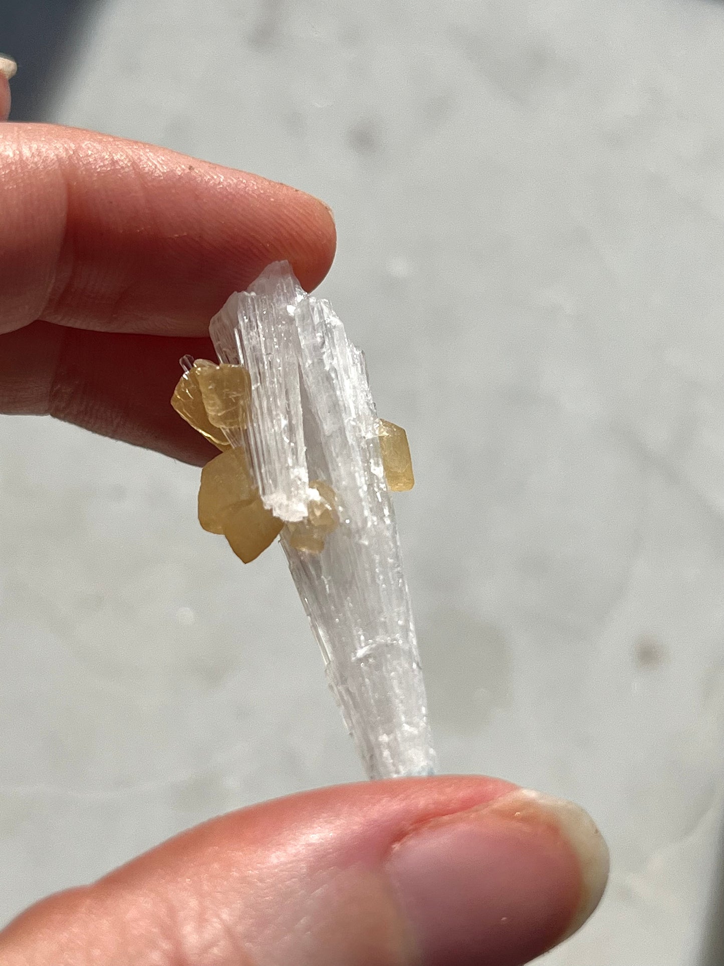 A 级黄色菱形方解石在水钙石喷雾样品 #SC21 上