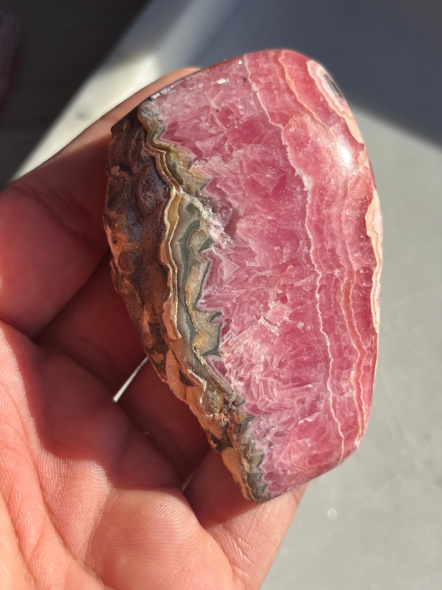 Gemmy Rhodochrosite Freeform w/Pyrite Inclusions #17