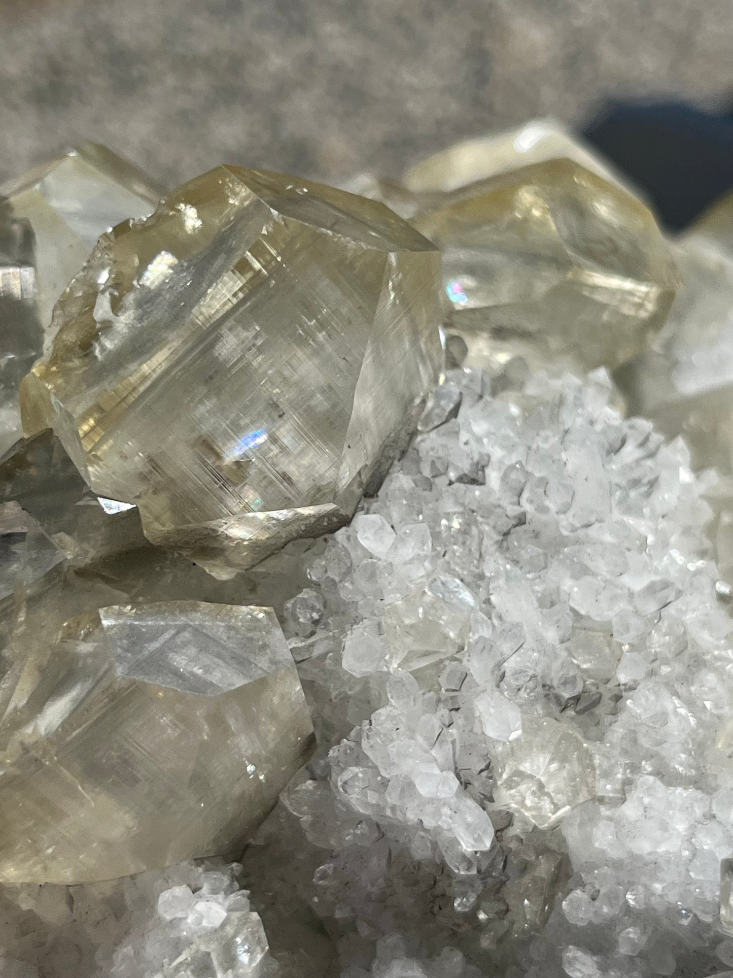 Grey Phantom Calcite Specimen on Quartz & Fluorite Matrix