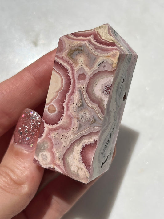 “Esmeralda” Banded Rhodochrosite Tower
