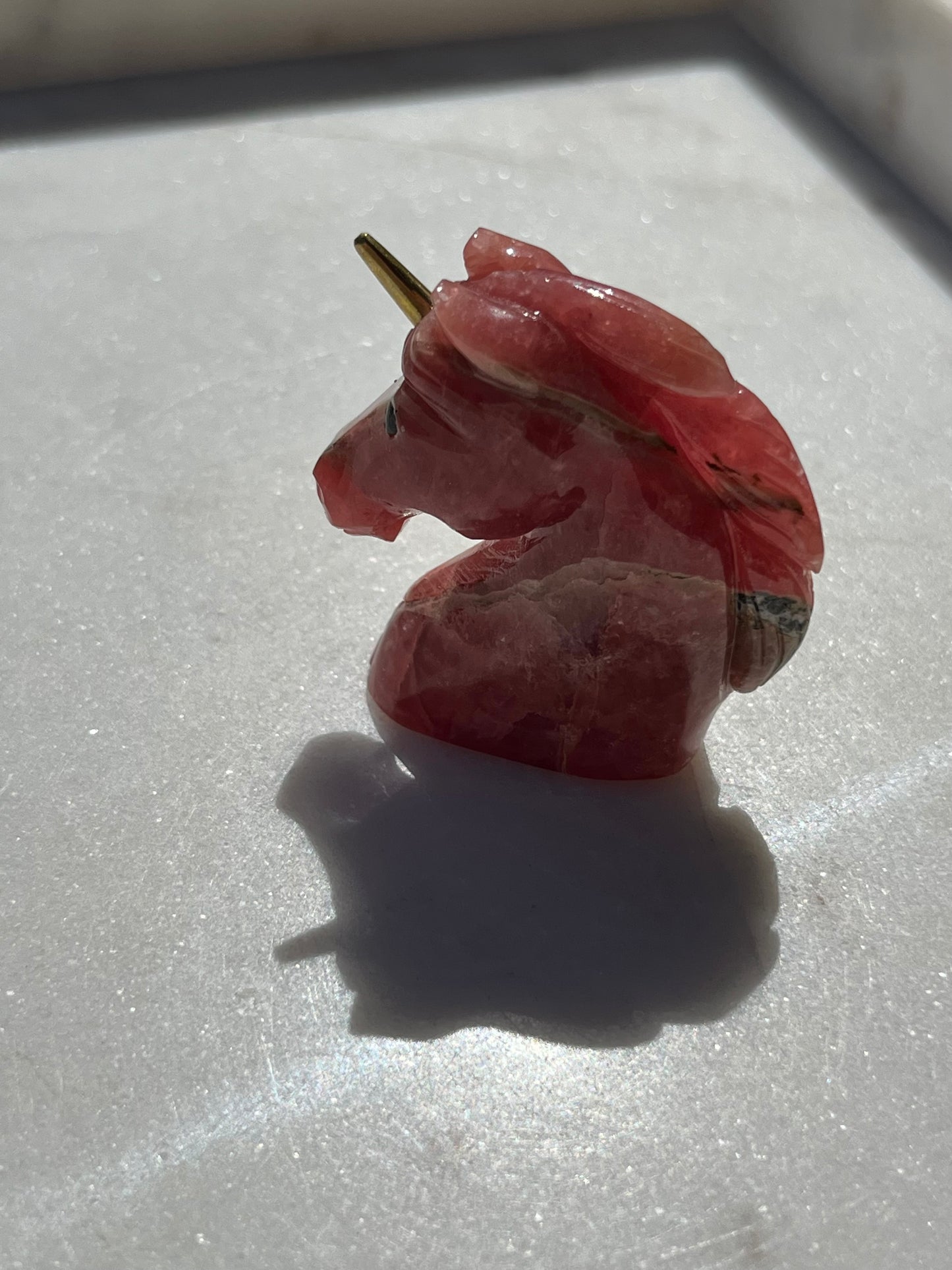 ‘Asli’ Gemmy Rhodochrosite Unicorn w/Brass Horn